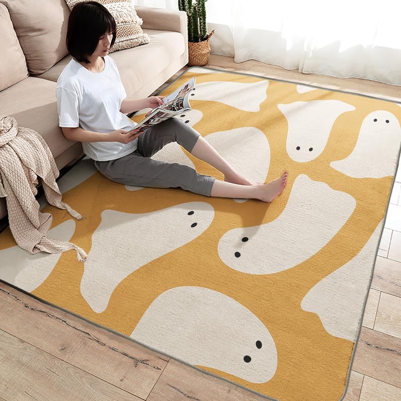 Ghost Rugs for Bedroom Living Room, Halloween Cute 5x7 Rug, Washable Non-Slip Soft Low Pile Area Rug, Dorm Dining Room Nursery Carpet, Indoor Floor Rug for Kids Girls Boys Home Decor