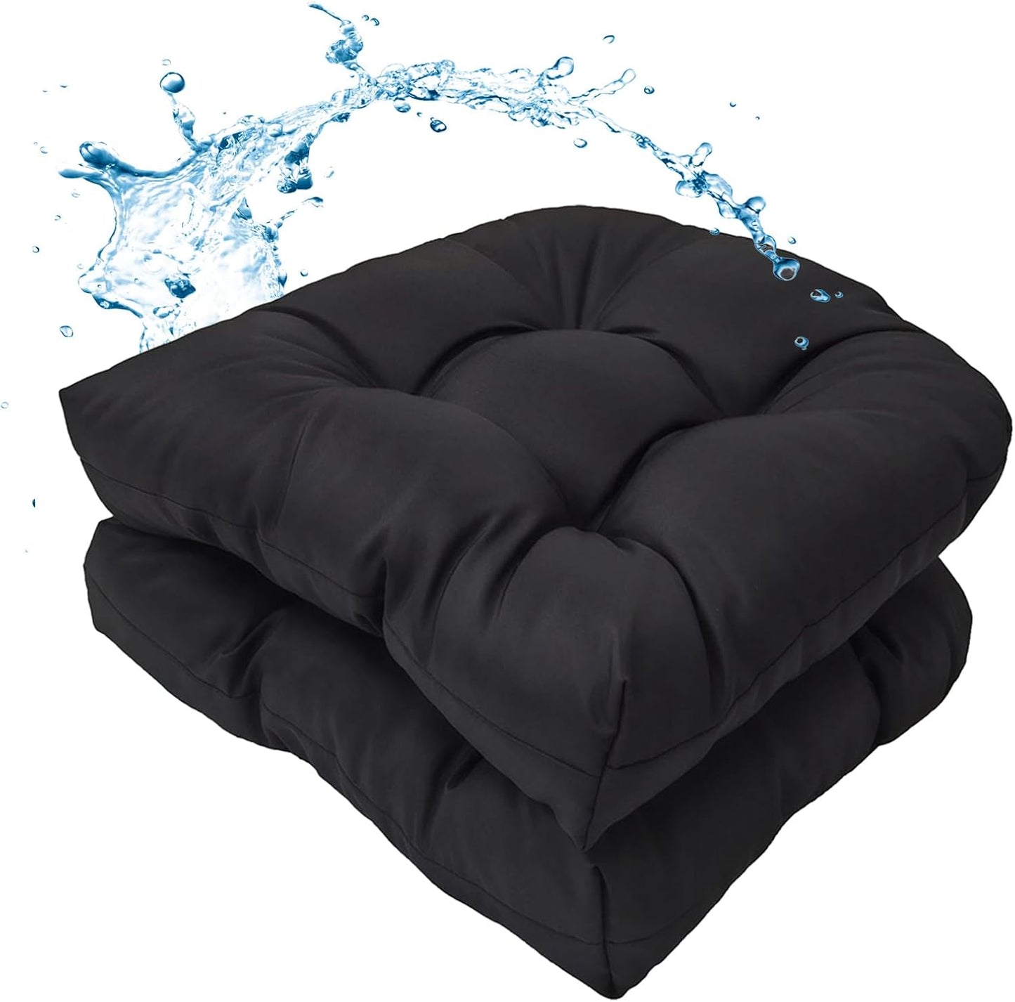 MTMR Water-Repellent Outdoor Chair Cushions Set of 2, 19”X19” Patio Chair Cushions with High Elasticity PP Cotton, No Fading Tufted Seat Cushions for Outdoor Furniture, Thick and Large Patio Cushions