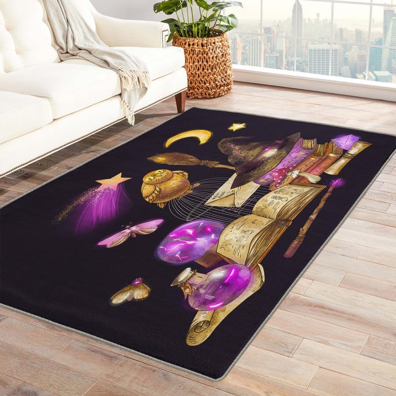 Washable Rugs for Living Room Bedroom, Halloween Rug & Home Decor, Ghost and Bat Area Rug 5x6, Non Slip Soft Low Pile Non-Shedding Indoor Carpet, Decorative Patterned Rug
