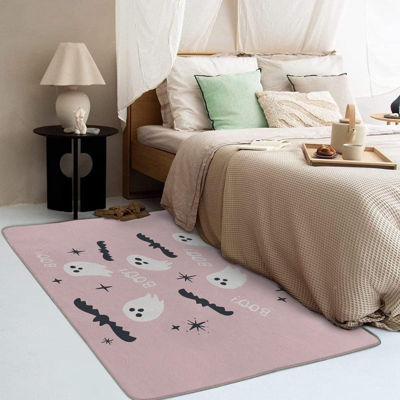 Washable Rugs for Living Room Bedroom, Halloween Rug & Home Decor, Ghost and Bat Area Rug 5x6, Non Slip Soft Low Pile Non-Shedding Indoor Carpet, Decorative Patterned Rug