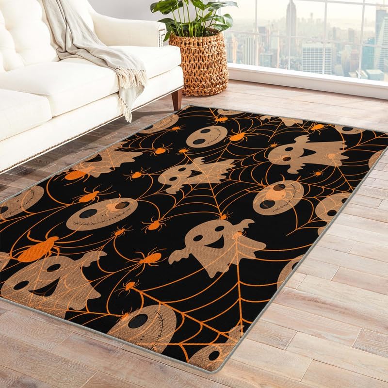 Ghost Rugs for Bedroom Living Room, Halloween Cute 5x7 Rug, Washable Non-Slip Soft Low Pile Area Rug, Dorm Dining Room Nursery Carpet, Indoor Floor Rug for Kids Girls Boys Home Decor