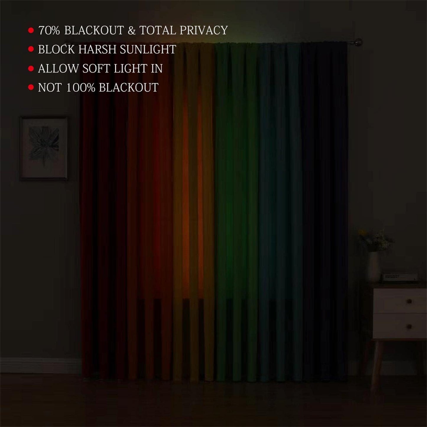 THOOO 6 Panel Rainbow Curtains for Bedroom & Living Room - 95 Inch Long Blackout Curtains with Rod Pocket - Colorful Drapes in Red, Orange, Yellow, Green, Blue, Purple