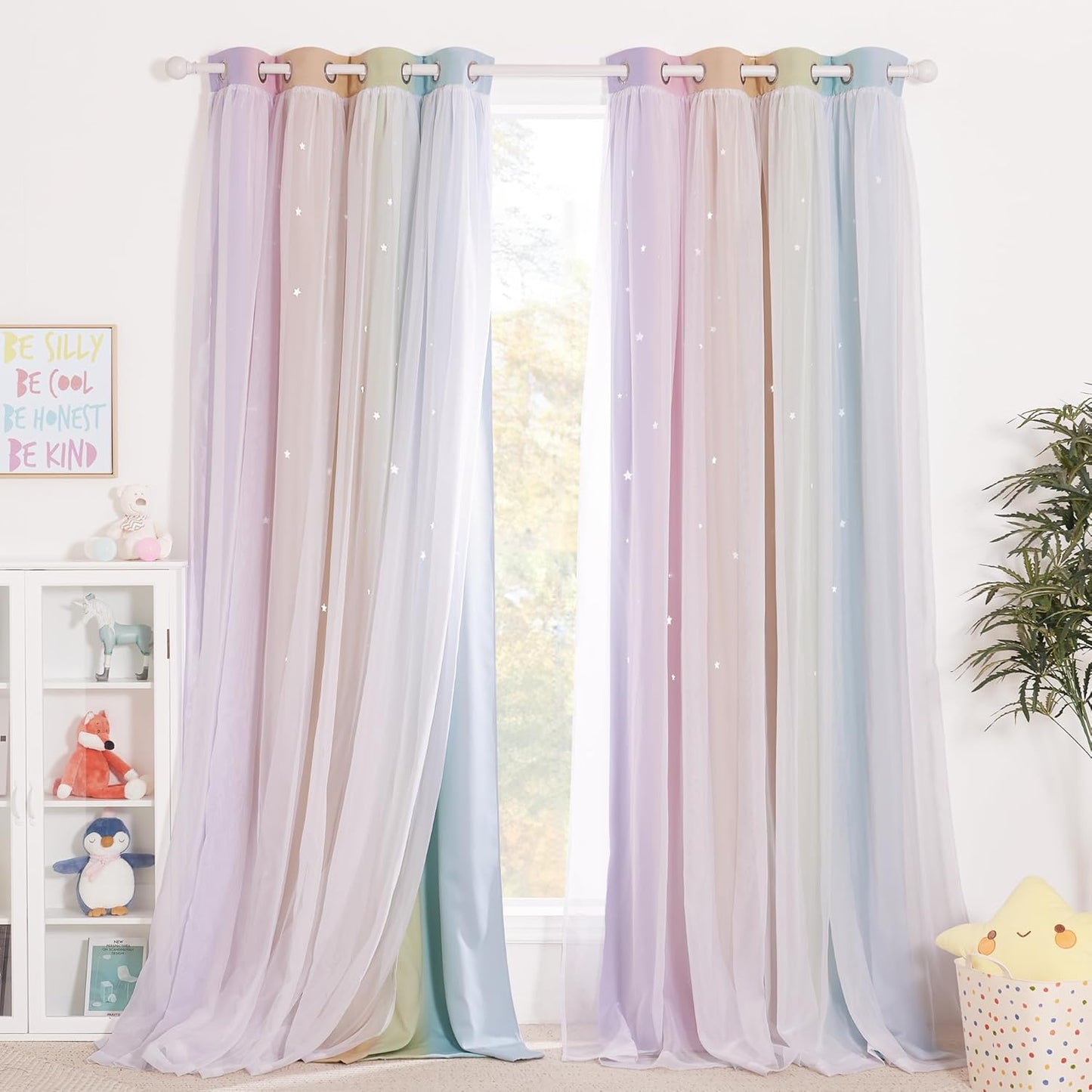 NICETOWN Rainbow Window Curtain Girls Kids Playroom Pastel Colorful Nursery Ombre 84 inches Long Blackout Curtains for Bedroom Living Room, 2 Panels, Grommet Top, 52" W x 84’L, Teal & Purple