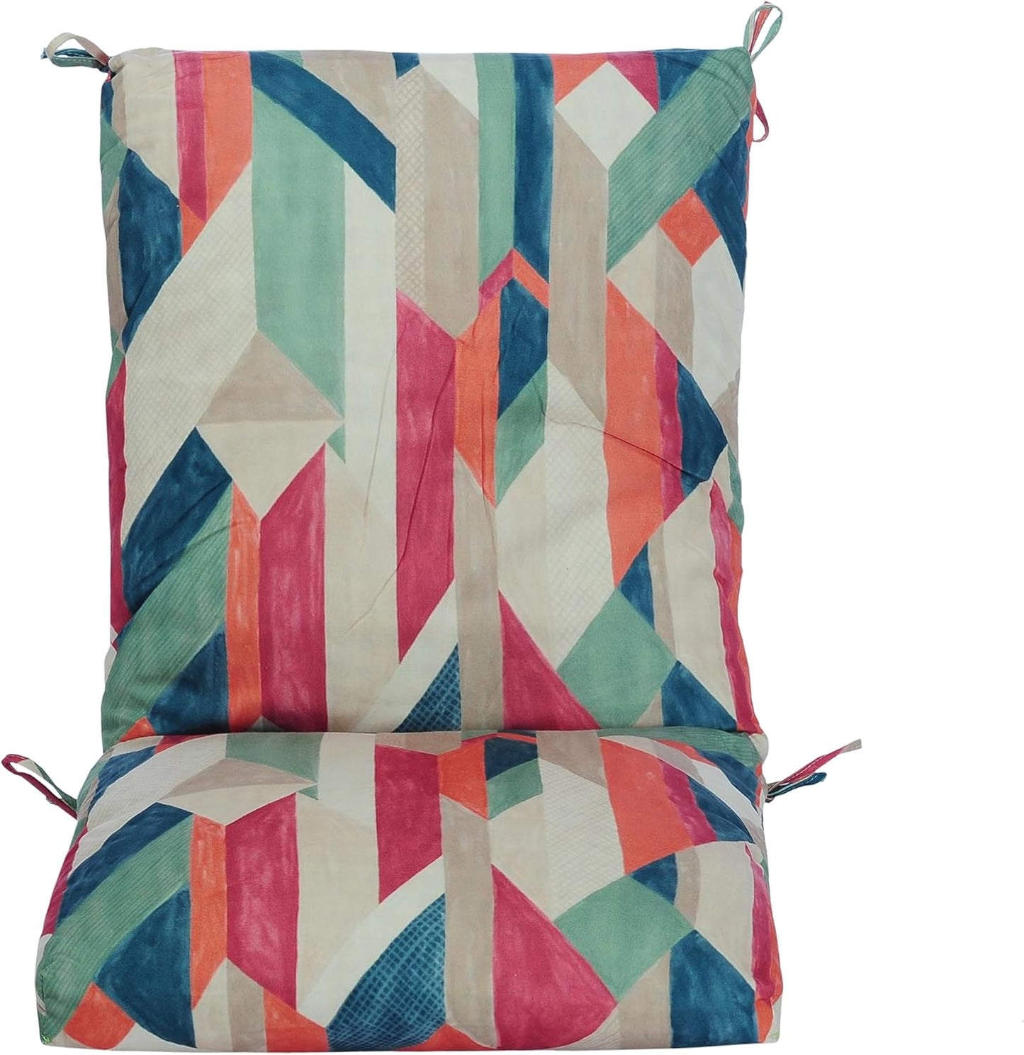 Set of 2 Outdoor Dining Chair Cushions, Patio Seating Cushions, 38x18x4.5 inch, for Garden Patio Furniture (Red-Green Geometry)