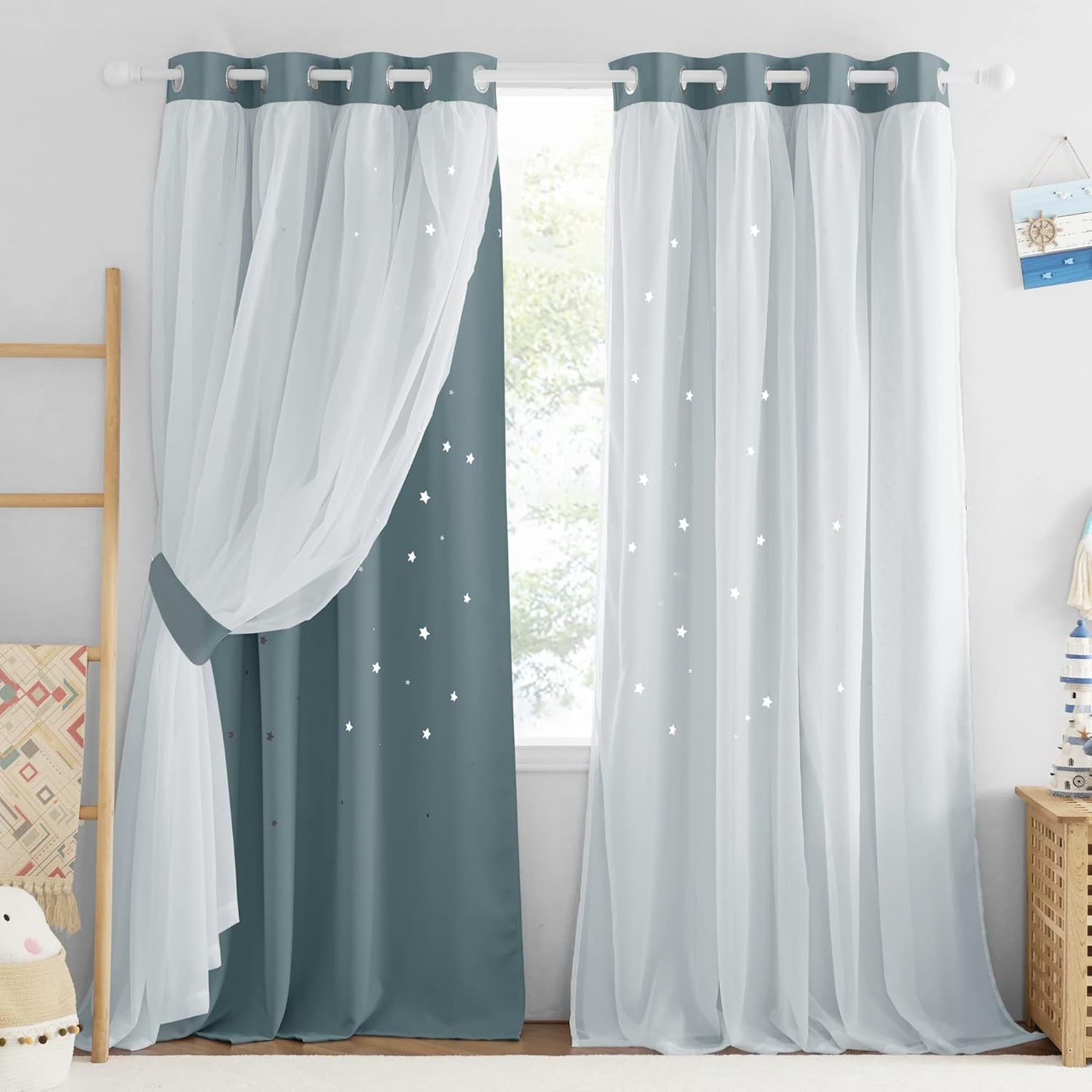NICETOWN Rainbow Window Curtain Girls Kids Playroom Pastel Colorful Nursery Ombre 84 inches Long Blackout Curtains for Bedroom Living Room, 2 Panels, Grommet Top, 52" W x 84’L, Teal & Purple