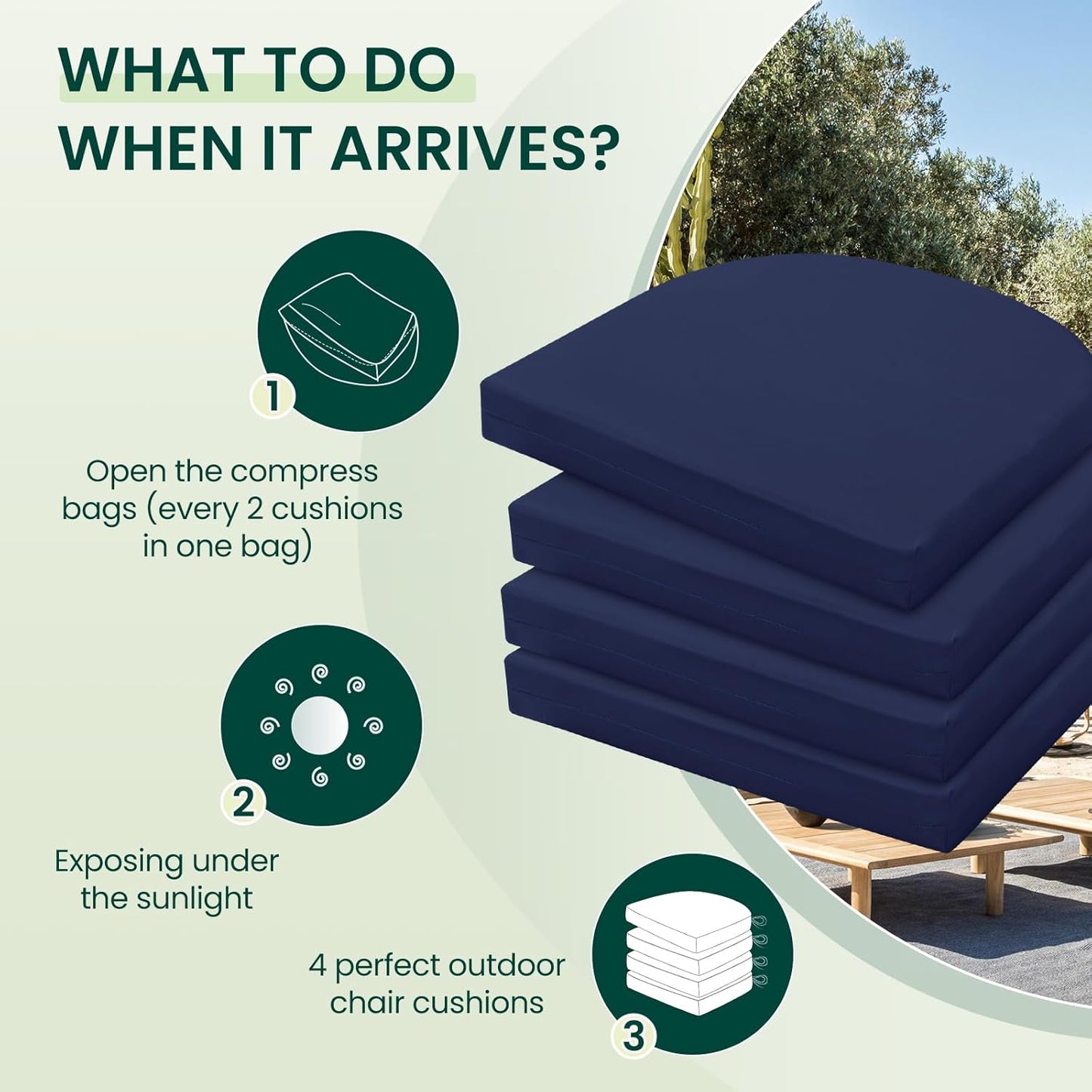 HARBOREST Outdoor Chair Cushions Set of 4, Water Resistant Patio Chair Cushions with Ties, Outdoor Seat Cushions for Patio Furniture, 17"x16"x2", Navy