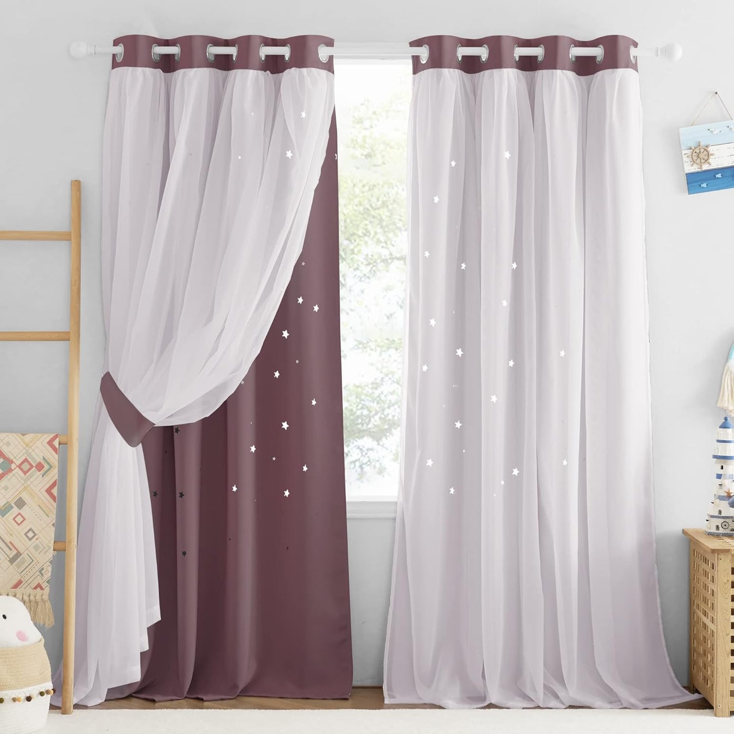 NICETOWN Rainbow Window Curtain Girls Kids Playroom Pastel Colorful Nursery Ombre 84 inches Long Blackout Curtains for Bedroom Living Room, 2 Panels, Grommet Top, 52" W x 84’L, Teal & Purple