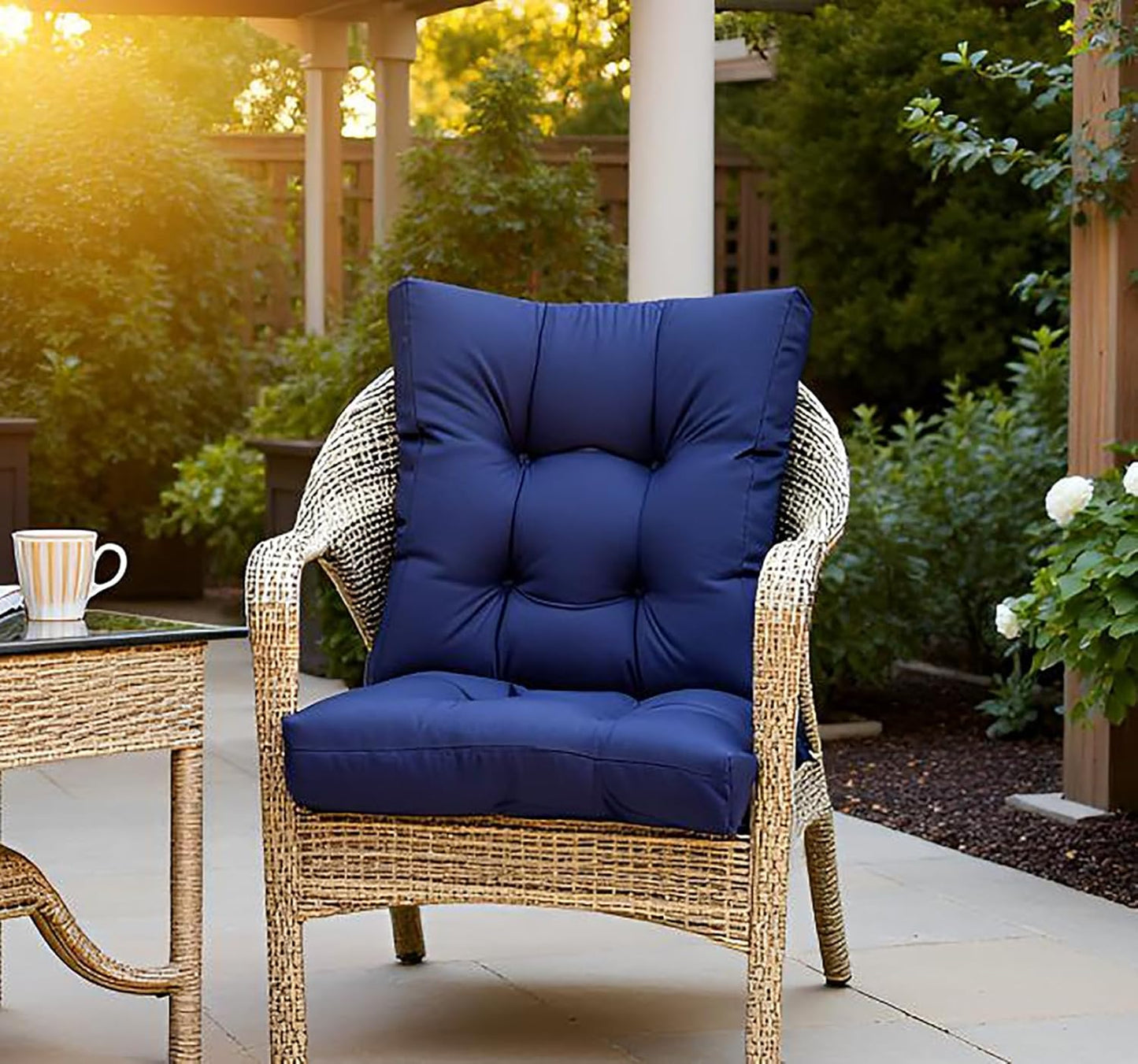Outdoor Chair Cushions Waterproof Floral Tufted Lawn Wicker Chair Cushion for Patio Furniture Indoor Rocking Chair Pad 41.7"*20.8"*3.9" Hawaii