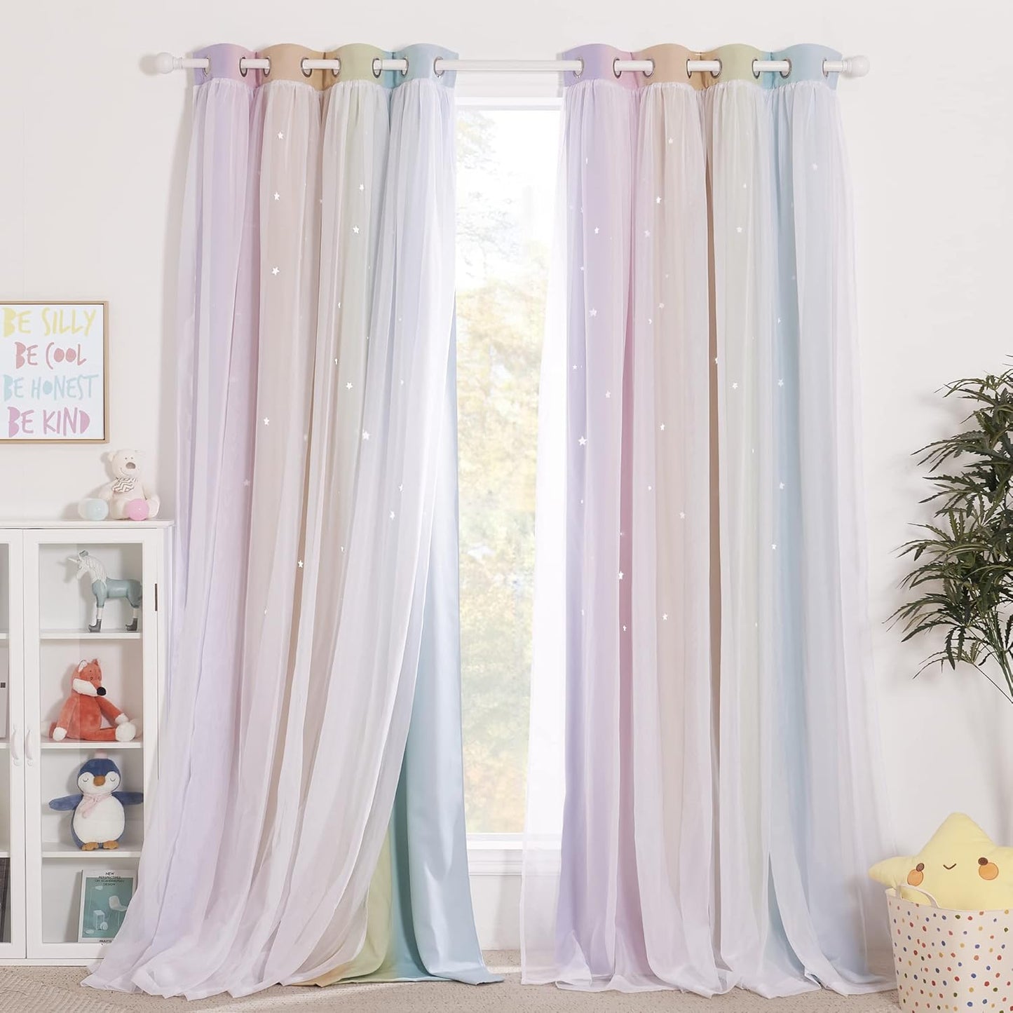 NICETOWN Rainbow Window Curtain Girls Kids Playroom Pastel Colorful Nursery Ombre 84 inches Long Blackout Curtains for Bedroom Living Room, 2 Panels, Grommet Top, 52" W x 84’L, Teal & Purple