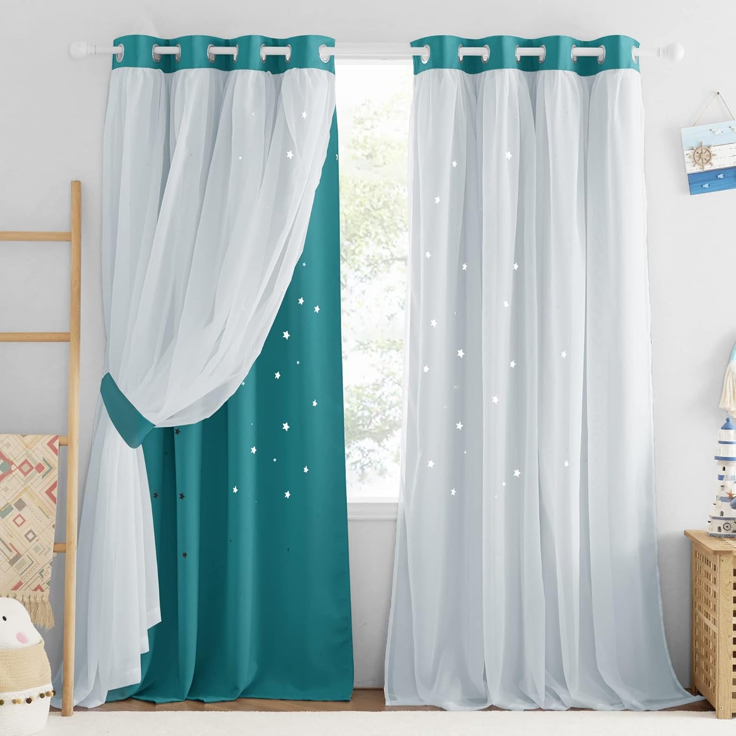NICETOWN Rainbow Window Curtain Girls Kids Playroom Pastel Colorful Nursery Ombre 84 inches Long Blackout Curtains for Bedroom Living Room, 2 Panels, Grommet Top, 52" W x 84’L, Teal & Purple