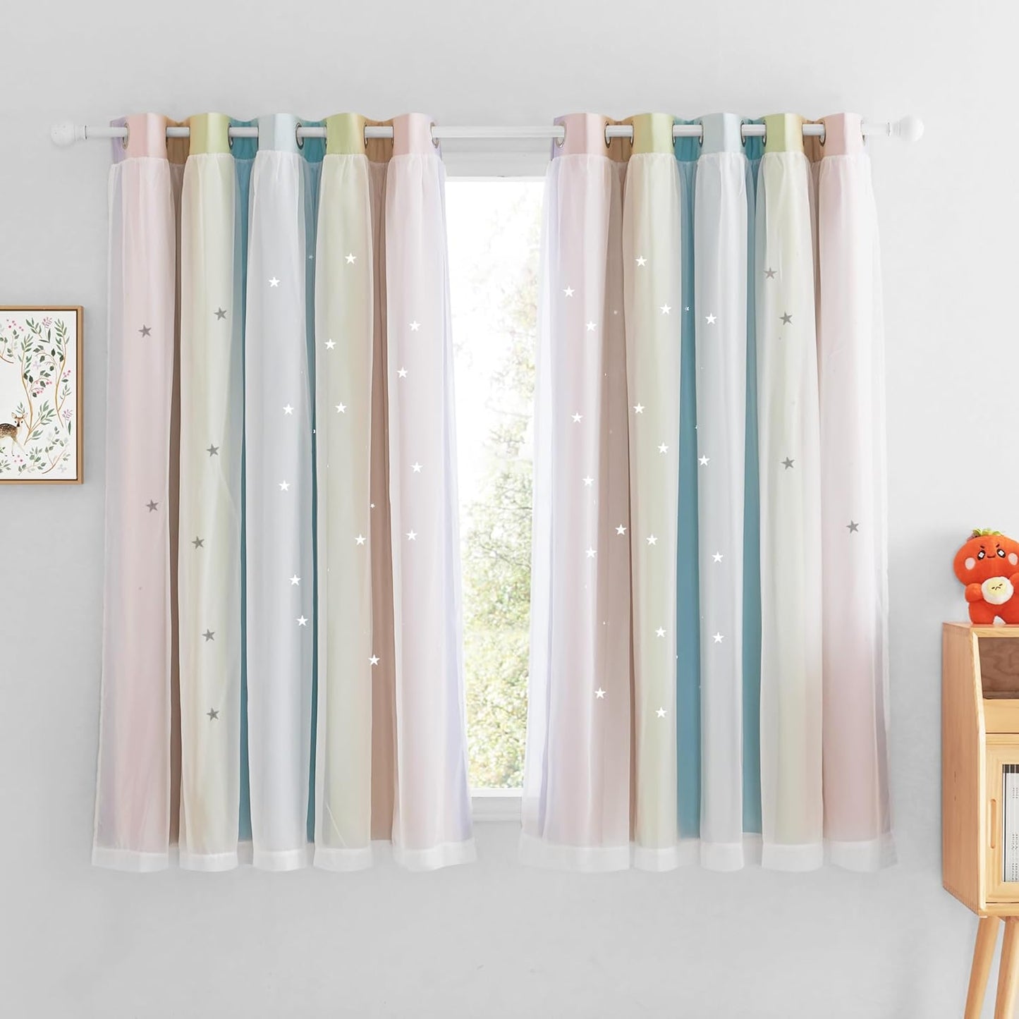 NICETOWN Rainbow Window Curtain Girls Kids Playroom Pastel Colorful Nursery Ombre 84 inches Long Blackout Curtains for Bedroom Living Room, 2 Panels, Grommet Top, 52" W x 84’L, Teal & Purple