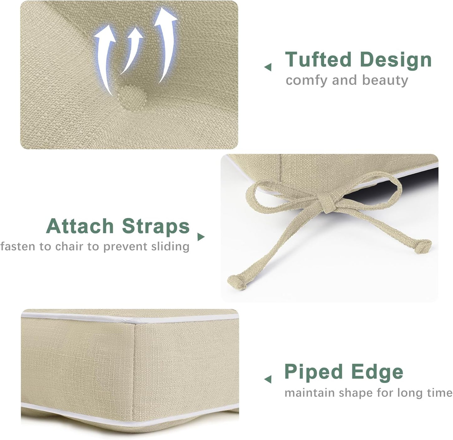 Favoyard Patio Chair Cushions 19 × 19 Inch Water Resistant & 3-Year Color Fastness Outdoor Chairs Cushion for Seat Dining Rocking Wicker Chair Cushion With Tie Straps Tufted Square Pads, Beige, 2 Pack