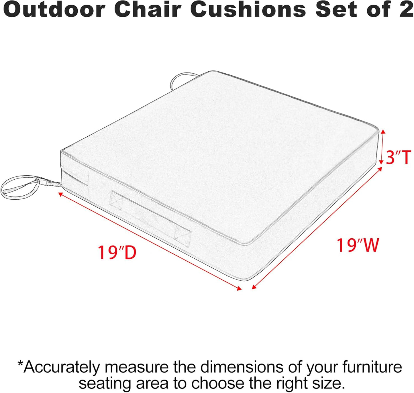 Favoyard Patio Chair Cushions 19 x 19 x 3 Inch Waterproof Outdoor Seat Cushions for Patio Furniture 3-Year Color Fastness Garden Sofa Couch Chair Pads with Handle & Adjustable Straps Set of 2, Beige