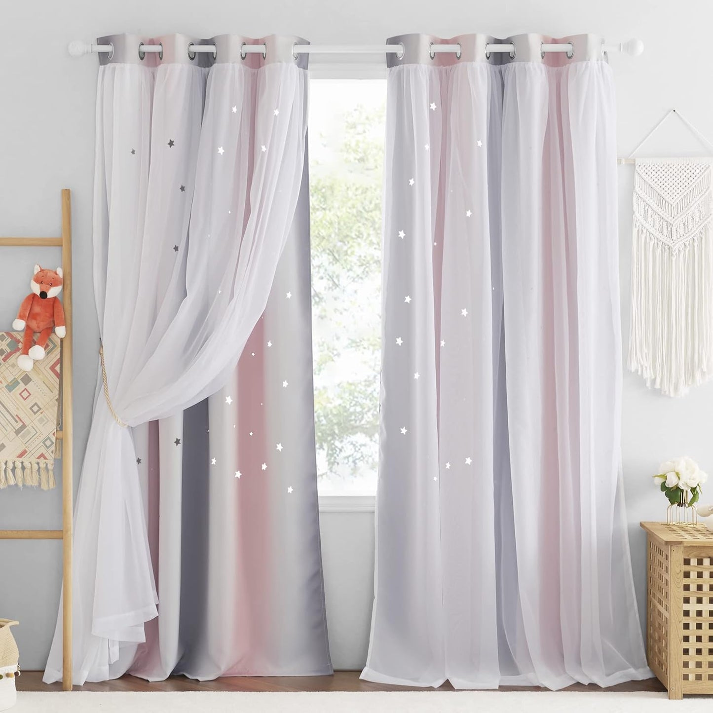 NICETOWN Rainbow Window Curtain Girls Kids Playroom Pastel Colorful Nursery Ombre 84 inches Long Blackout Curtains for Bedroom Living Room, 2 Panels, Grommet Top, 52" W x 84’L, Teal & Purple