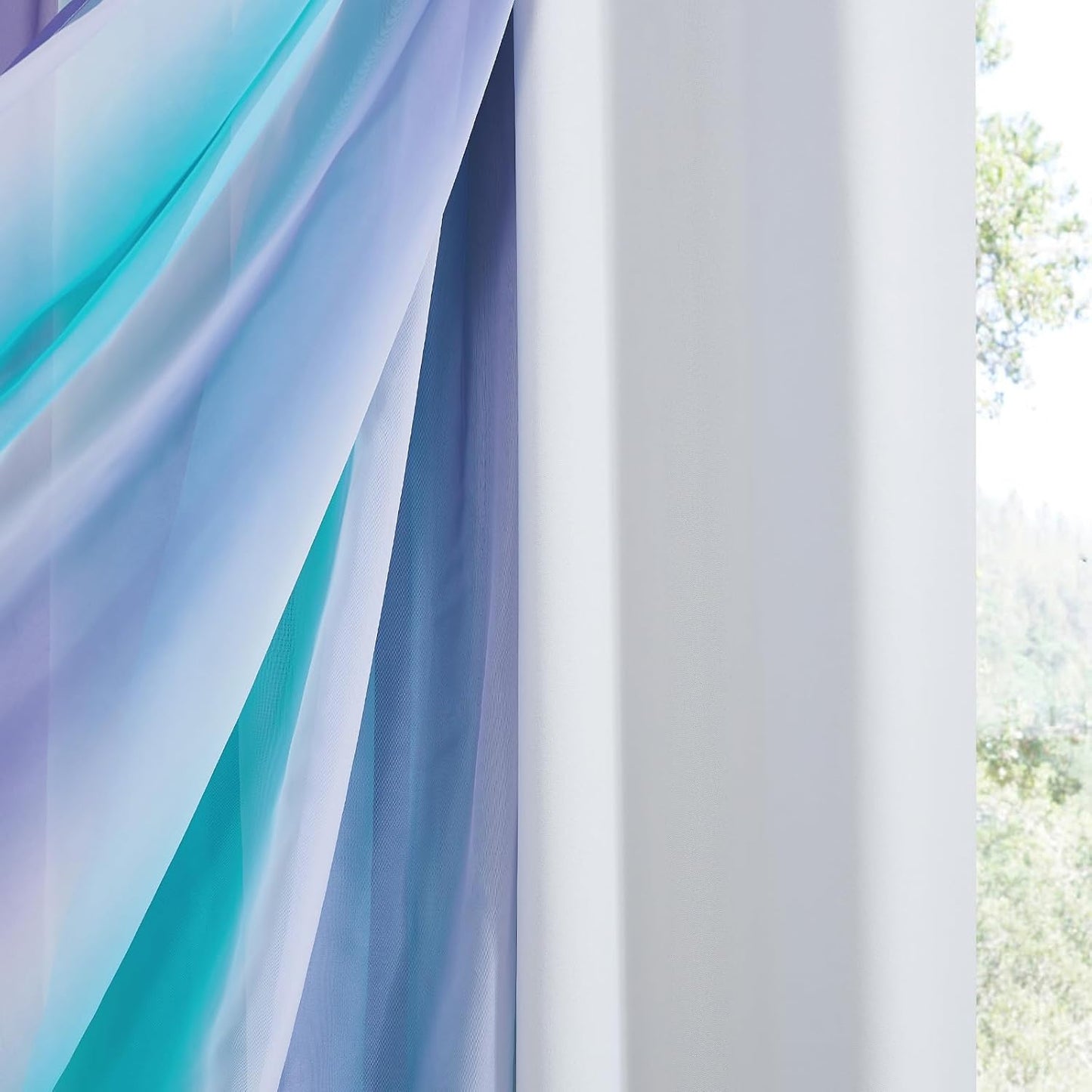 NICETOWN Rainbow Window Curtain Girls Kids Playroom Pastel Colorful Nursery Ombre 84 inches Long Blackout Curtains for Bedroom Living Room, 2 Panels, Grommet Top, 52" W x 84’L, Teal & Purple
