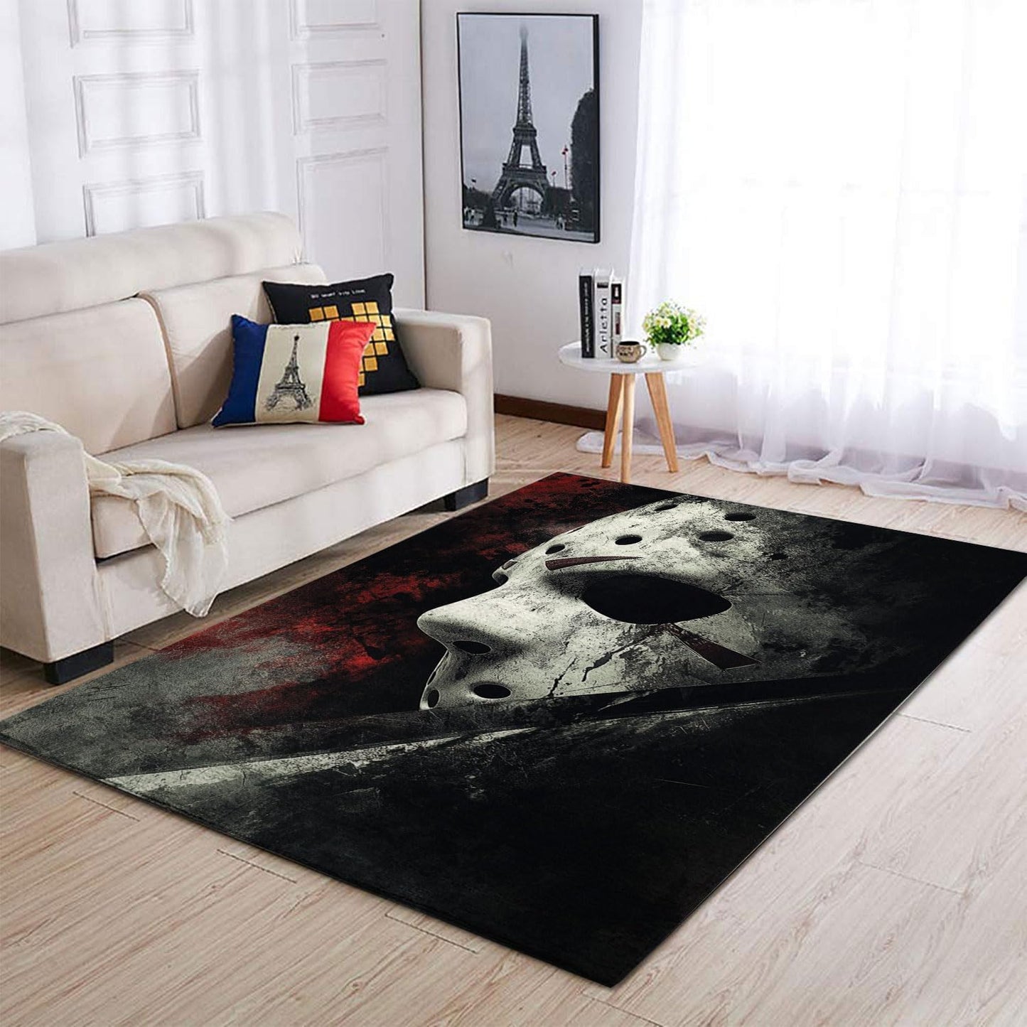 Jason-Voorhees Halloween Rug - 3D Printed Horror Skull Carpet, Non-Slip Area Rug for Living Room, Bedroom, Nursery & Playroom, Washable Halloween Decor (36 * 60 inches)