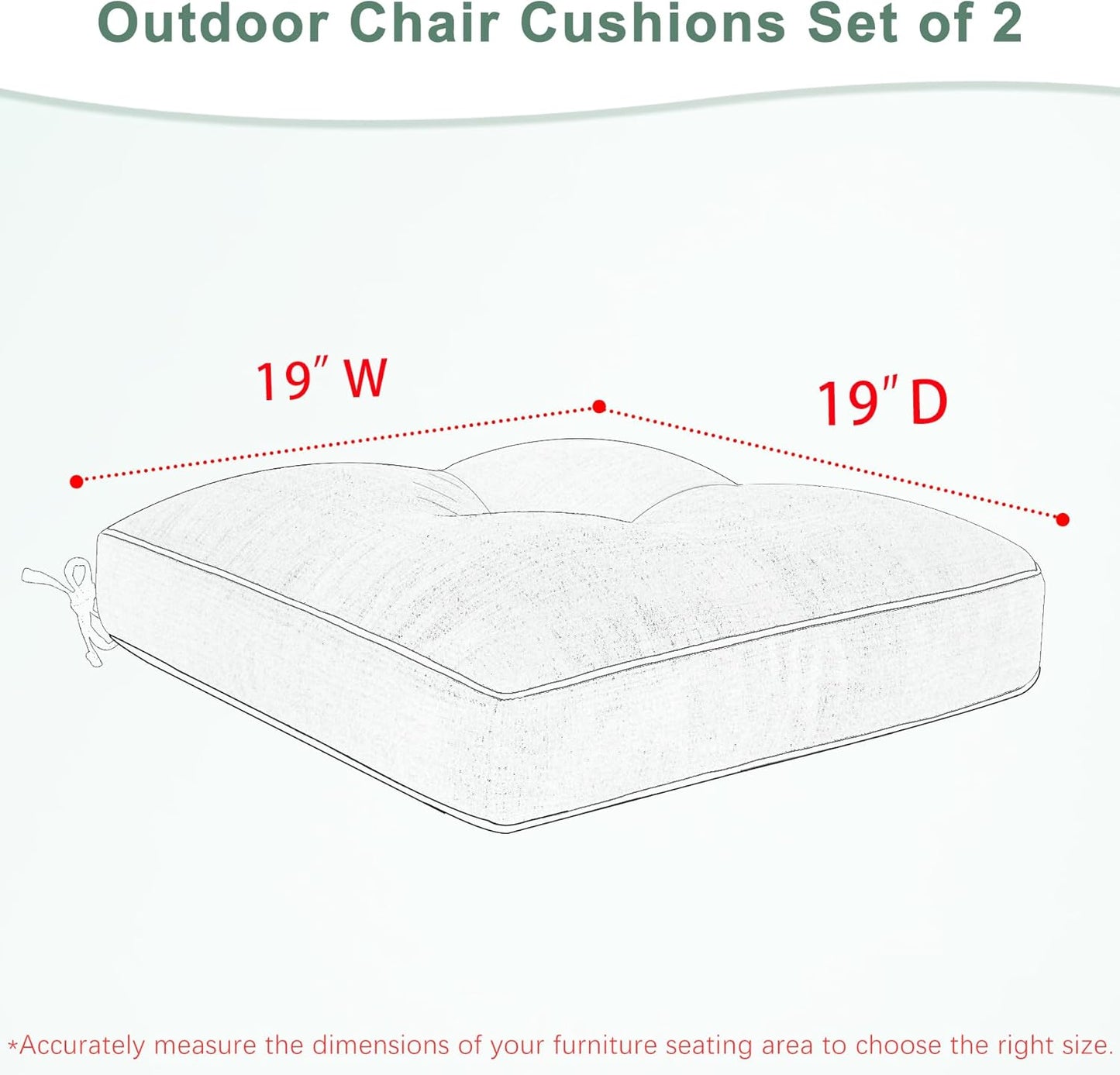 Favoyard Patio Chair Cushions 19 × 19 Inch Water Resistant & 3-Year Color Fastness Outdoor Chairs Cushion for Seat Dining Rocking Wicker Chair Cushion With Tie Straps Tufted Square Pads, Beige, 2 Pack
