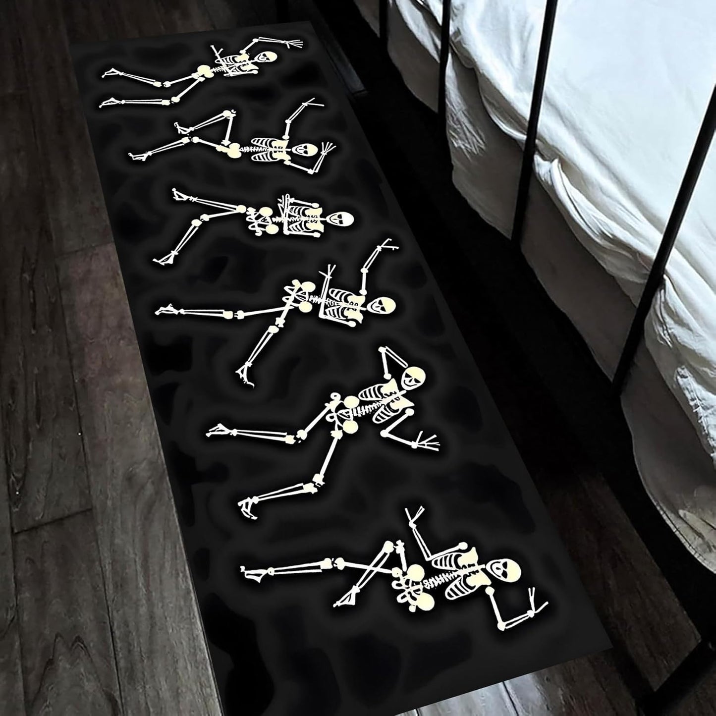 Kitchen Decorative Carpet, 4x12ft Halloween Themed Area Rugs, Black Washable Skull Carpet, Funny Gothic Hallway Non Slip Rug for Living Room Sofa Bedroom Kids Room Horror Floor Mat