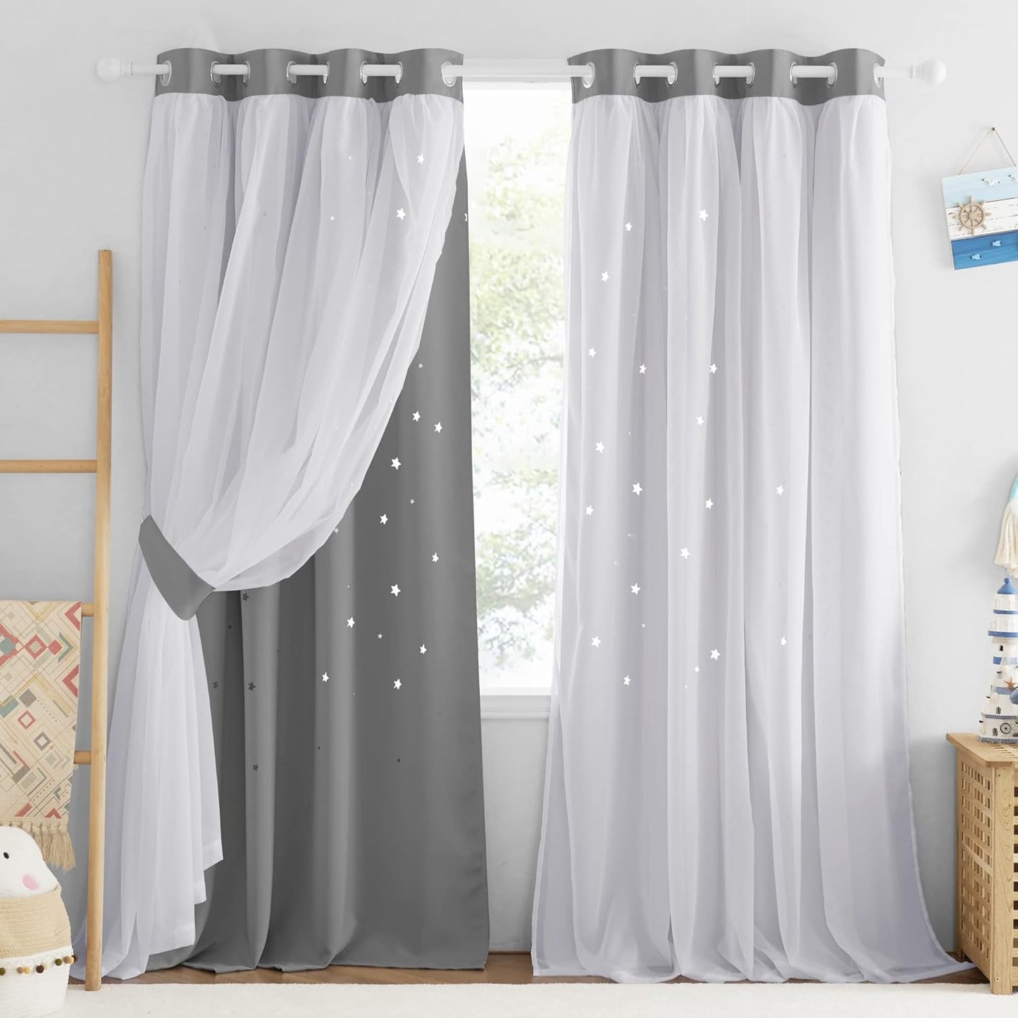 NICETOWN Rainbow Window Curtain Girls Kids Playroom Pastel Colorful Nursery Ombre 84 inches Long Blackout Curtains for Bedroom Living Room, 2 Panels, Grommet Top, 52" W x 84’L, Teal & Purple