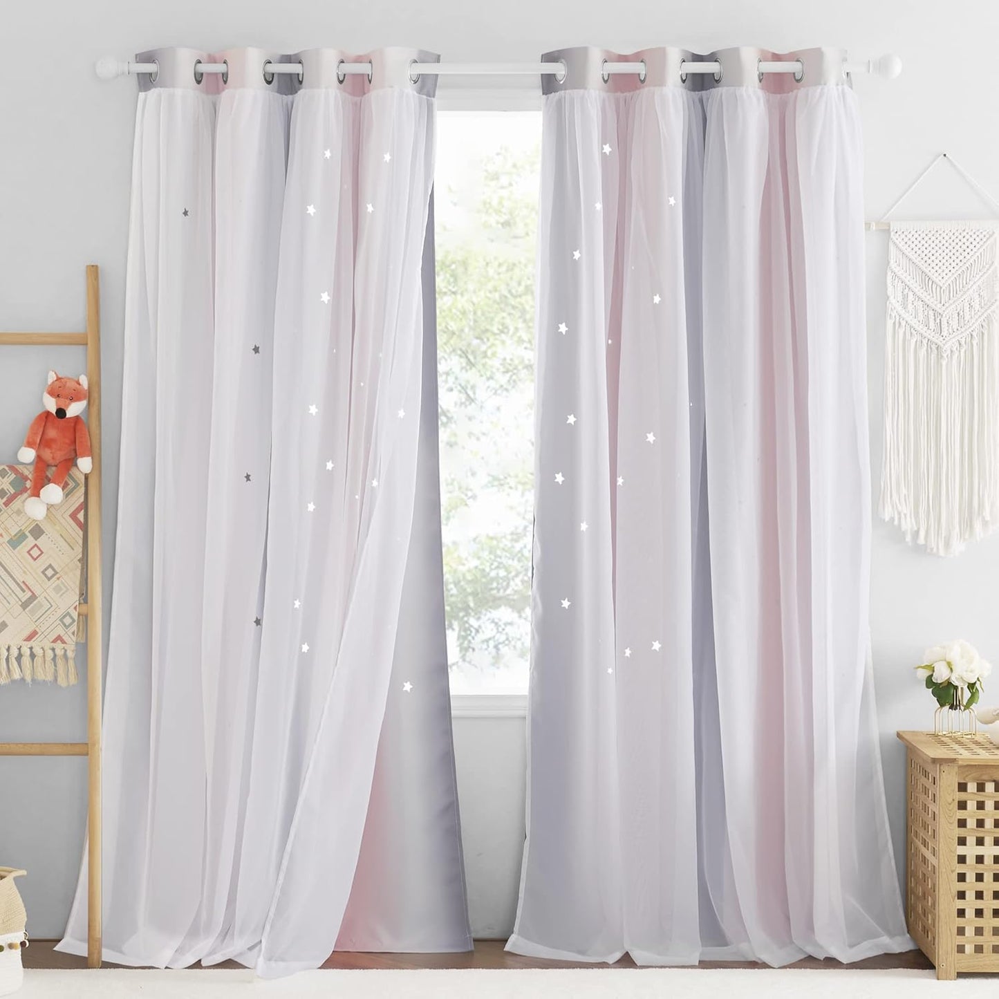 NICETOWN Rainbow Window Curtain Girls Kids Playroom Pastel Colorful Nursery Ombre 84 inches Long Blackout Curtains for Bedroom Living Room, 2 Panels, Grommet Top, 52" W x 84’L, Teal & Purple