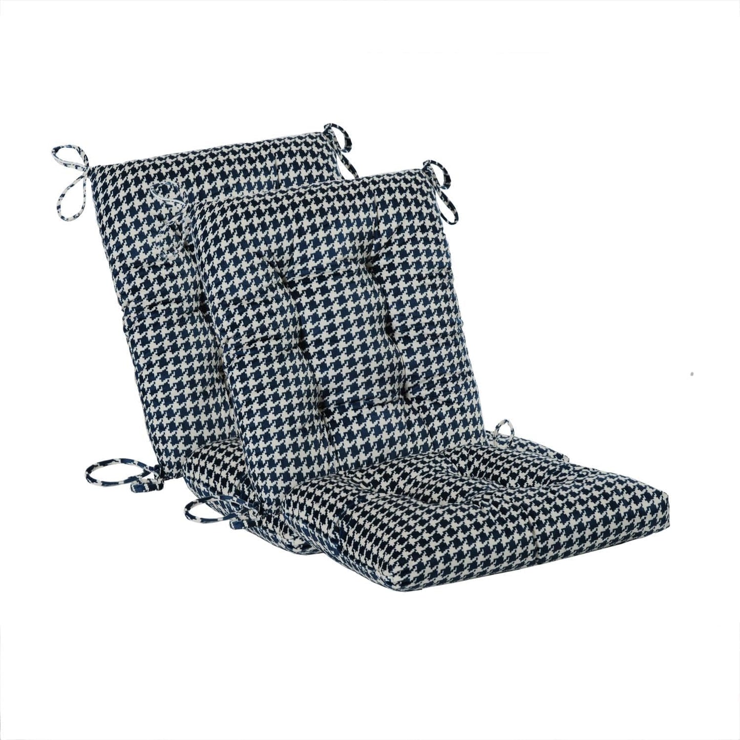 Outdoor Patio Cushion, Rocking Chair Cushion, Tufted Pads, Set of Upper and Lower with Ties Pack of 2 (2 Sets) - Back 20"×17", Seat 17"×17" (Blue Houndstooth)