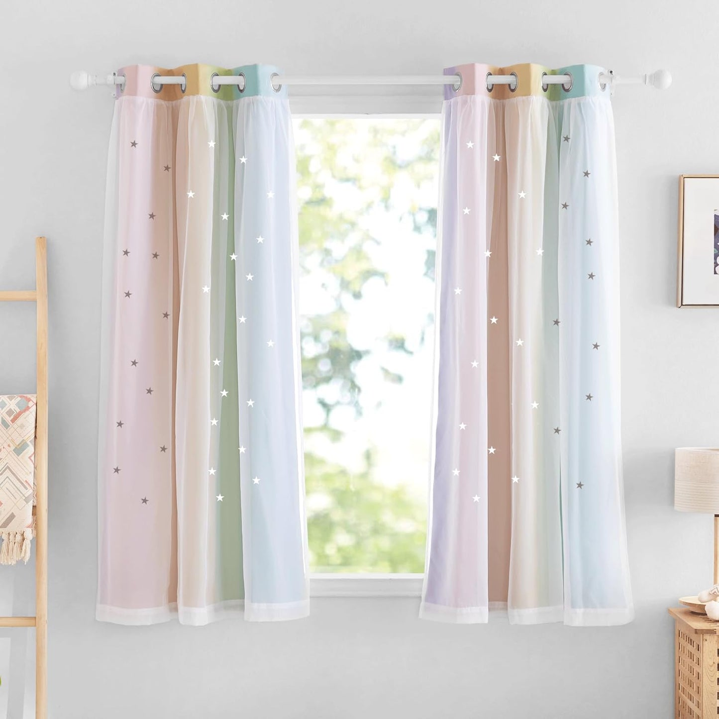 NICETOWN Rainbow Window Curtain Girls Kids Playroom Pastel Colorful Nursery Ombre 84 inches Long Blackout Curtains for Bedroom Living Room, 2 Panels, Grommet Top, 52" W x 84’L, Teal & Purple