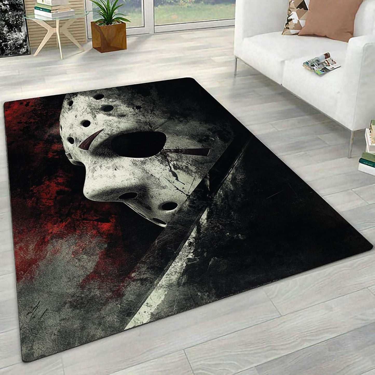 Jason-Voorhees Halloween Rug - 3D Printed Horror Skull Carpet, Non-Slip Area Rug for Living Room, Bedroom, Nursery & Playroom, Washable Halloween Decor (36 * 60 inches)