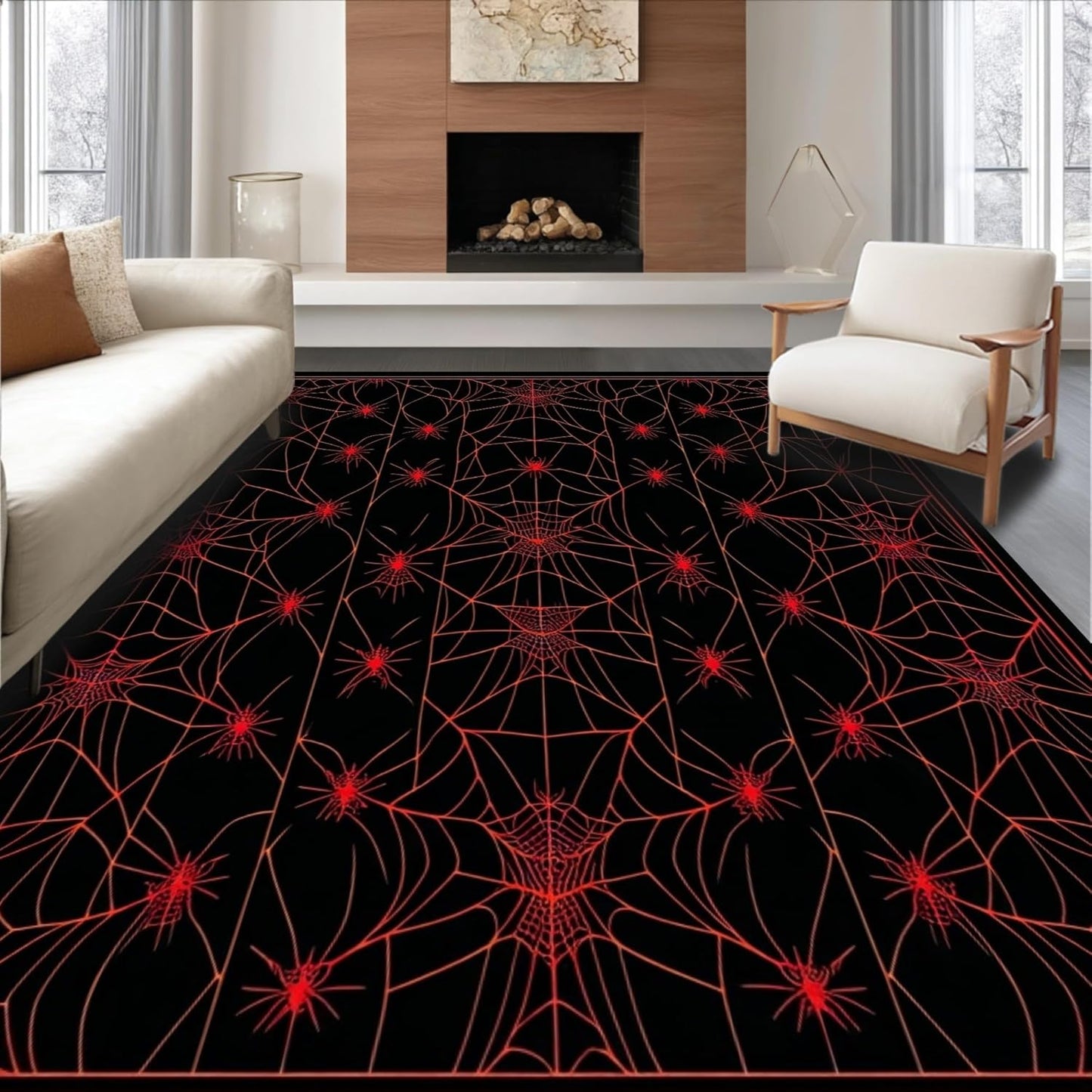 Ultra Soft Area Rug 6x9, Non Slip, Stain Resistant, Washable Area Rugs for Living Room, Bedroom, Creepy Vintage Halloween Theme (Black, 6x9)