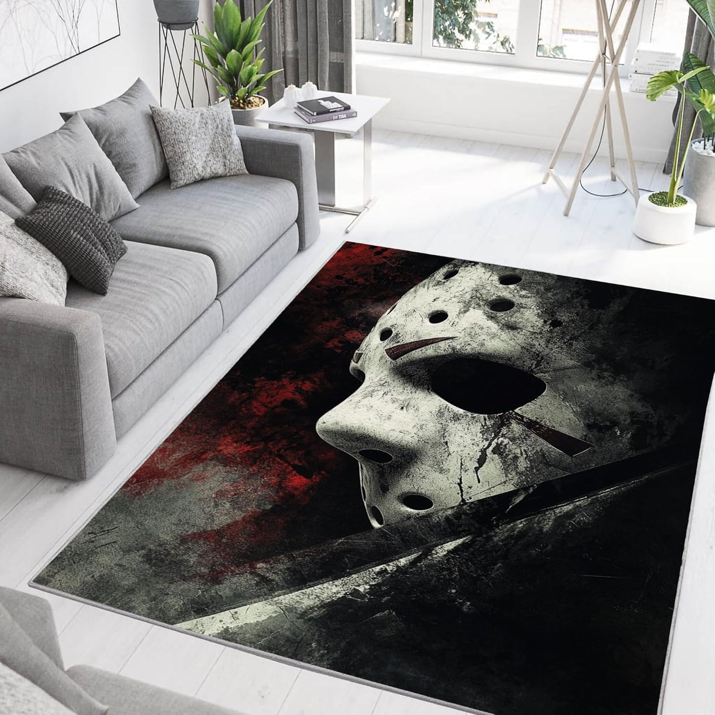 Jason-Voorhees Halloween Rug - 3D Printed Horror Skull Carpet, Non-Slip Area Rug for Living Room, Bedroom, Nursery & Playroom, Washable Halloween Decor (36 * 60 inches)