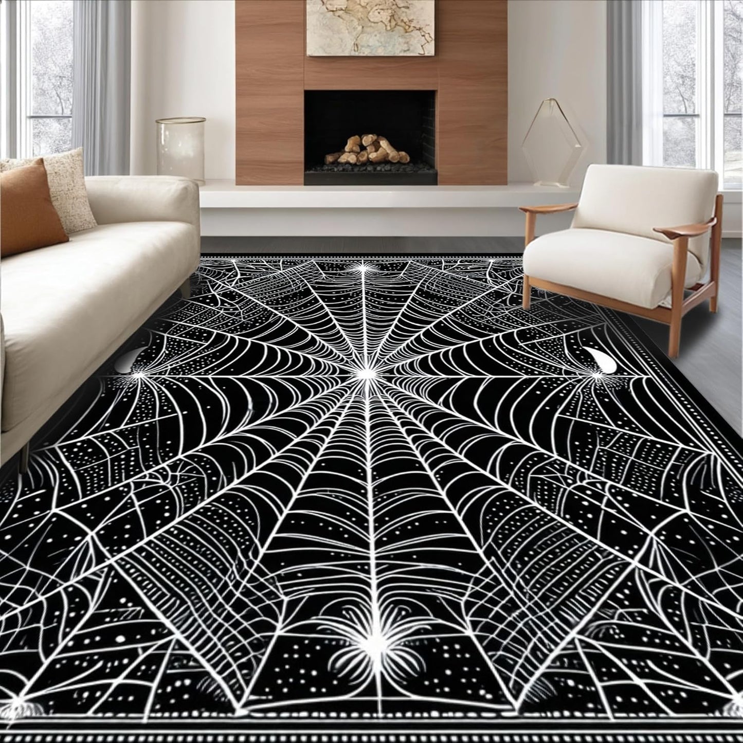 Ultra Soft Area Rug 6x9, Non Slip, Stain Resistant, Washable Area Rugs for Living Room, Bedroom, Creepy Vintage Halloween Theme (Black, 6x9)