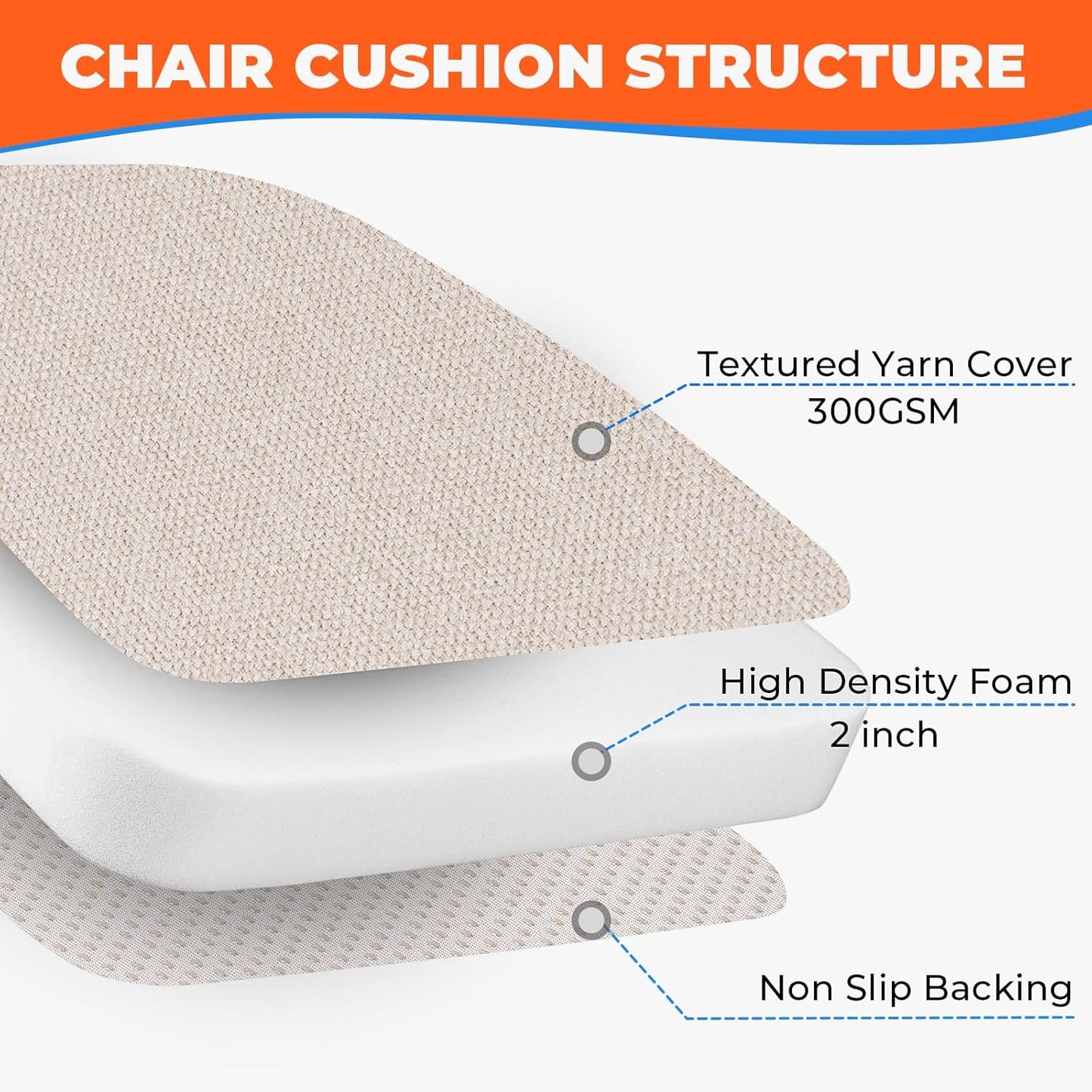 4 Pack 17'' x 16'' Chair Cushions, 2" Thick Dining Chair Pads with Ties and Removable Washable Cover, Seat Cushion for Kitchen Chairs, Indoor Dining Room, Patio Chairs, Beige