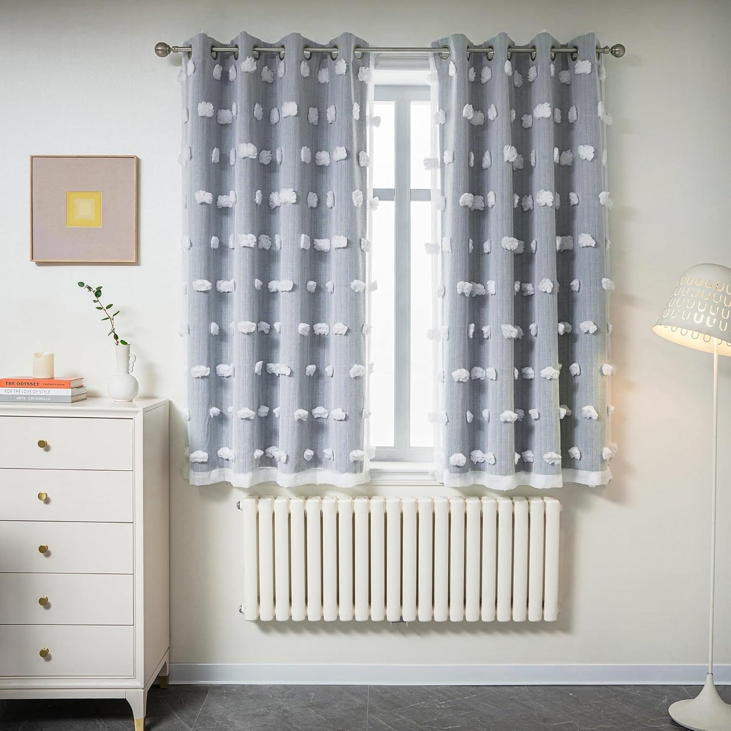 MYSKY HOME Rainbow Curtains for Bedroom 90 Inches Long Living Room Curtains Pom Pom Sheer Curtains for Dining Room Grommet Double Layer Nursery Curtains Toddler Room Darkening Window Panels 52" x 90"