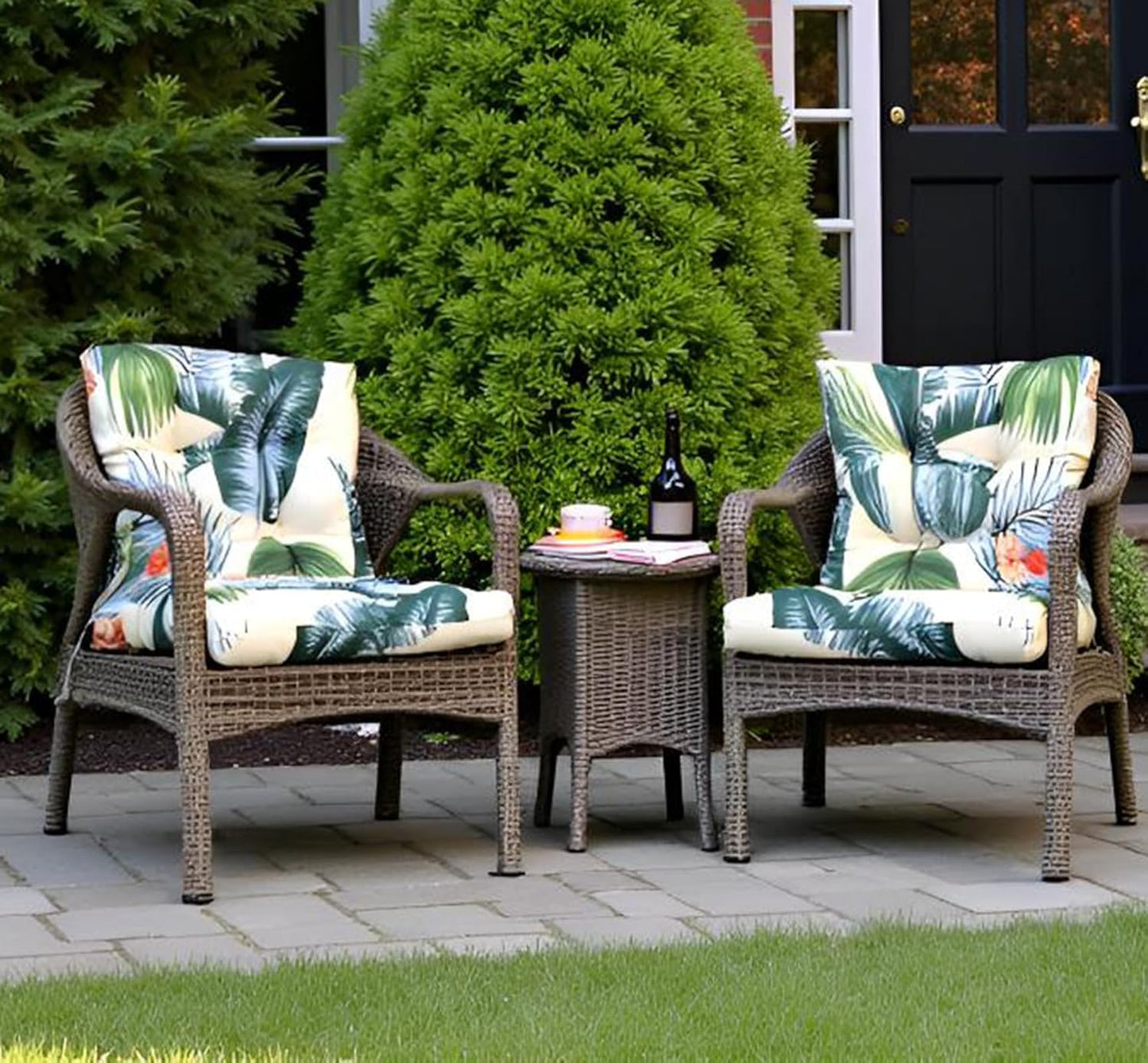 Outdoor Chair Cushions Waterproof Floral Tufted Lawn Wicker Chair Cushion for Patio Furniture Indoor Rocking Chair Pad 41.7"*20.8"*3.9" Hawaii