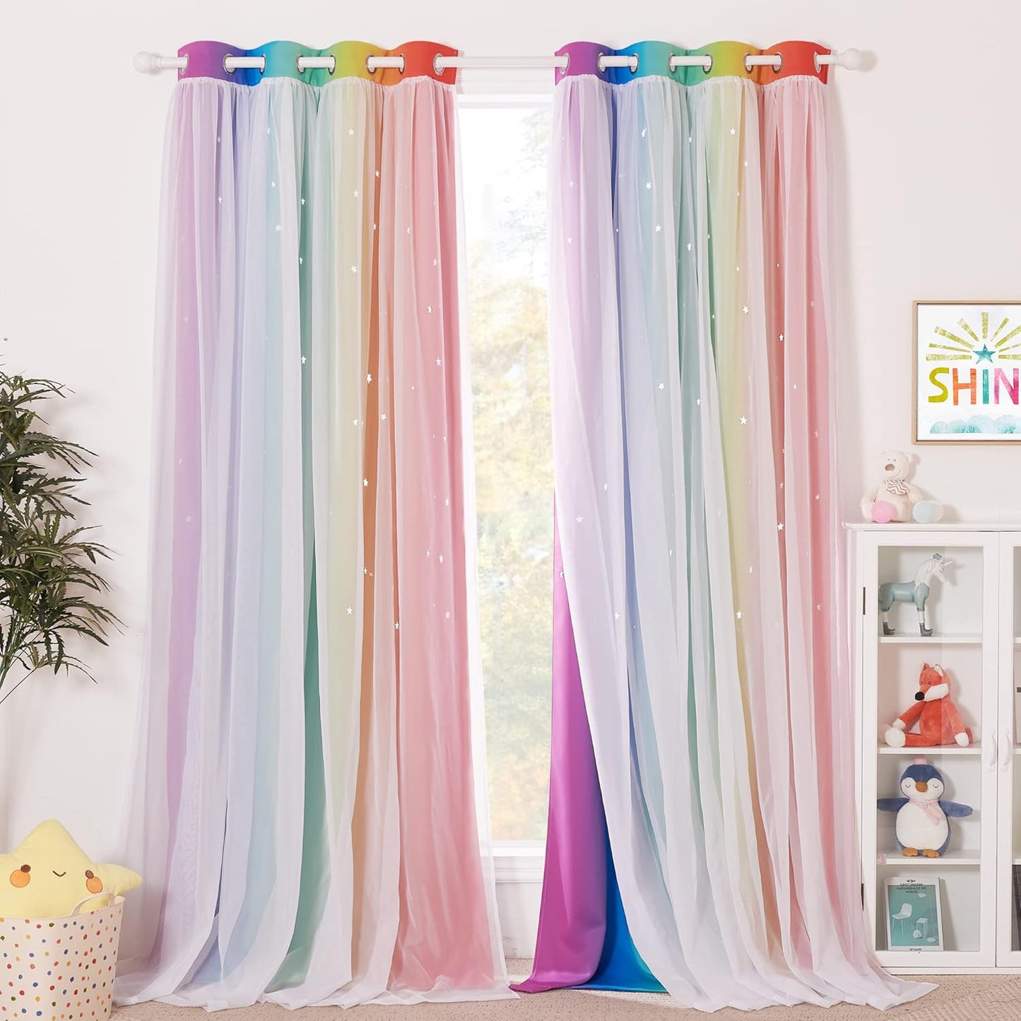 NICETOWN Rainbow Window Curtain Girls Kids Playroom Pastel Colorful Nursery Ombre 84 inches Long Blackout Curtains for Bedroom Living Room, 2 Panels, Grommet Top, 52" W x 84’L, Teal & Purple