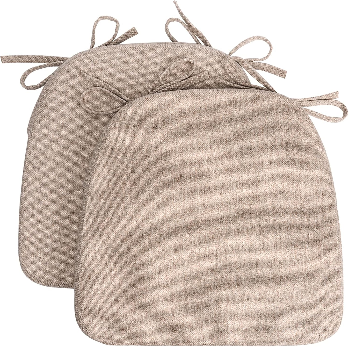 4 Pack 17'' x 16'' Chair Cushions, 2" Thick Dining Chair Pads with Ties and Removable Washable Cover, Seat Cushion for Kitchen Chairs, Indoor Dining Room, Patio Chairs, Beige