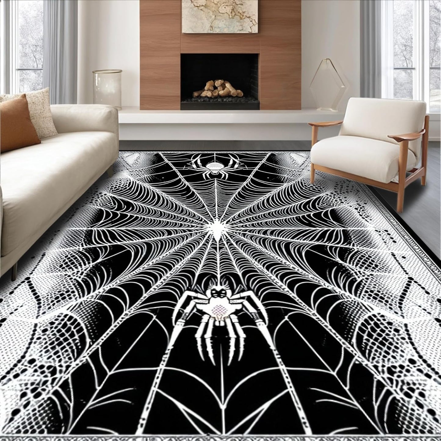 Ultra Soft Area Rug 6x9, Non Slip, Stain Resistant, Washable Area Rugs for Living Room, Bedroom, Creepy Vintage Halloween Theme (Black, 6x9)