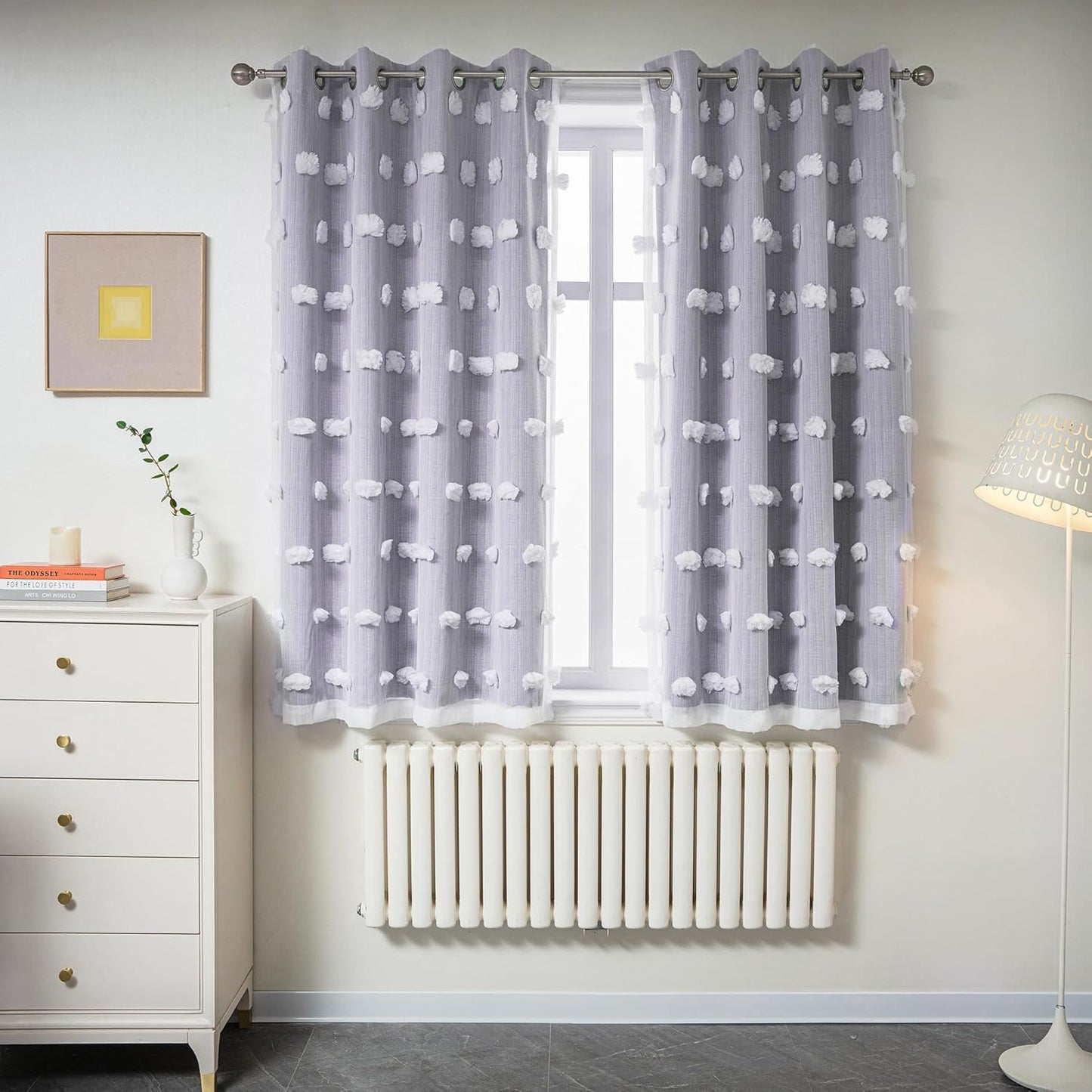 MYSKY HOME Rainbow Curtains for Bedroom 90 Inches Long Living Room Curtains Pom Pom Sheer Curtains for Dining Room Grommet Double Layer Nursery Curtains Toddler Room Darkening Window Panels 52" x 90"