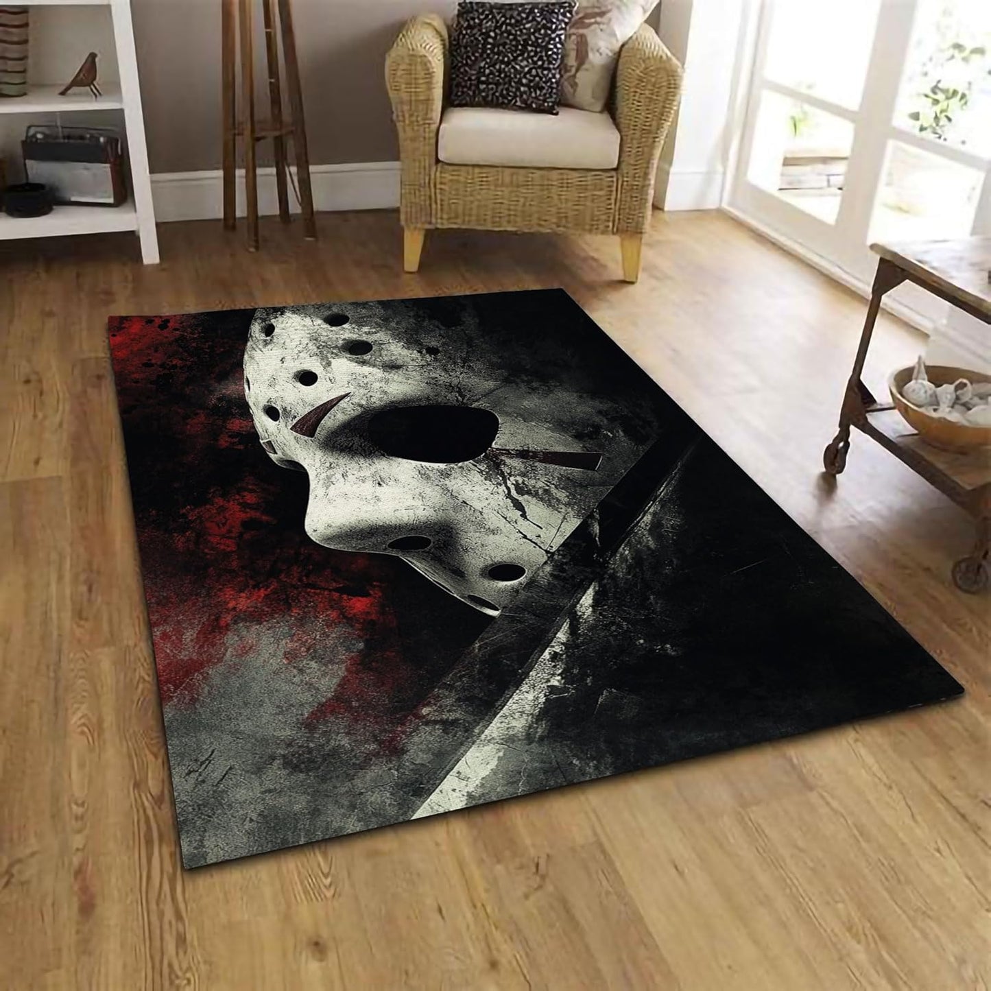 Jason-Voorhees Halloween Rug - 3D Printed Horror Skull Carpet, Non-Slip Area Rug for Living Room, Bedroom, Nursery & Playroom, Washable Halloween Decor (36 * 60 inches)