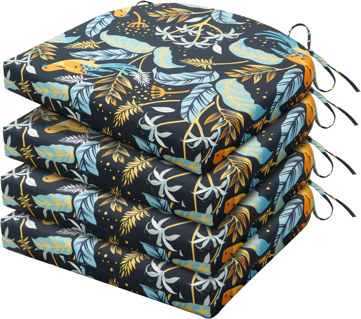 HARBOREST Outdoor Chair Cushions Set of 4, Water Resistant Patio Chair Cushions with Ties, Outdoor Seat Cushions for Patio Furniture, 17"x16"x2", Navy