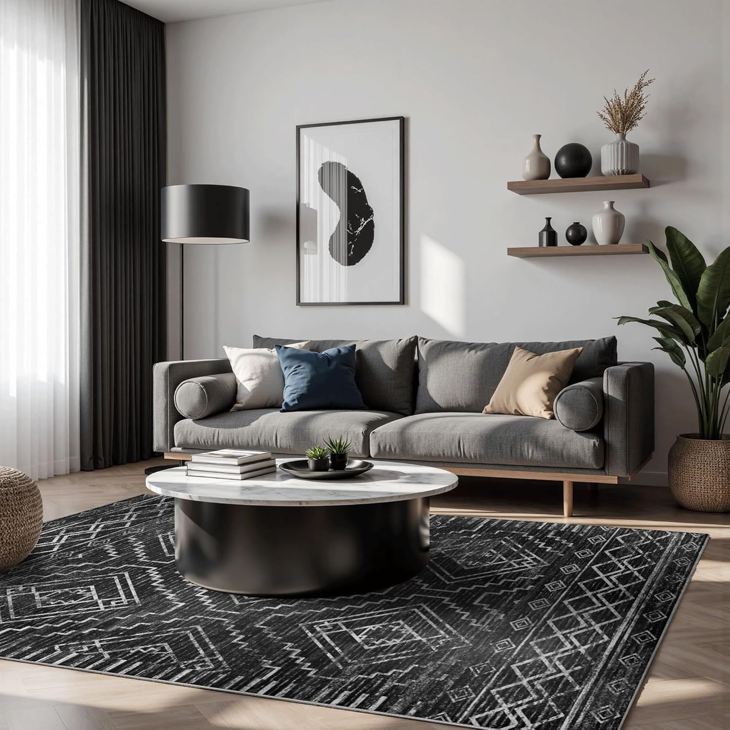 Gothic Spider & Fangs Area Rug 8x10 - Black Luxury Carpet with Intricate Web and Skull Designs, Soft Machine Washable Non-Slip Rug for Dark Academia, Vampire Themed Bedroom, Living Room.
