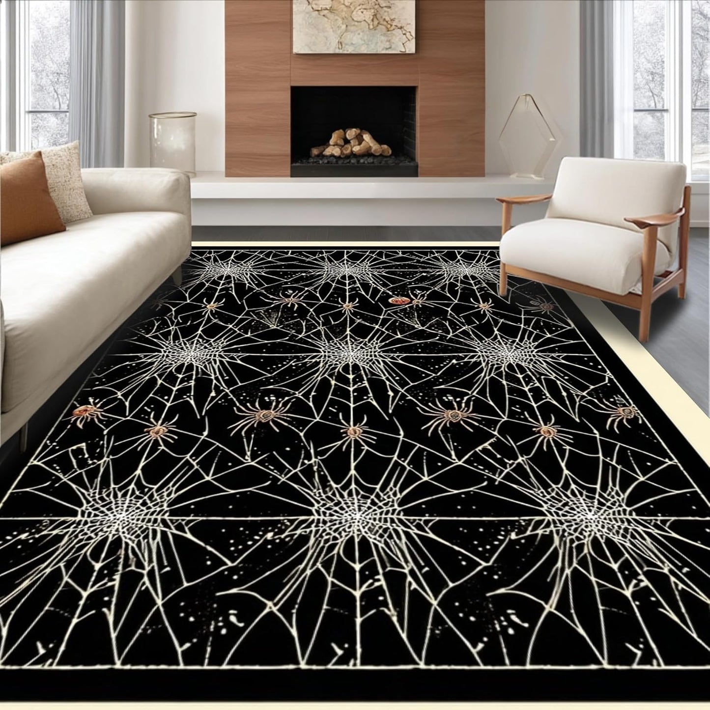 Ultra Soft Area Rug 6x9, Non Slip, Stain Resistant, Washable Area Rugs for Living Room, Bedroom, Creepy Vintage Halloween Theme (Black, 6x9)
