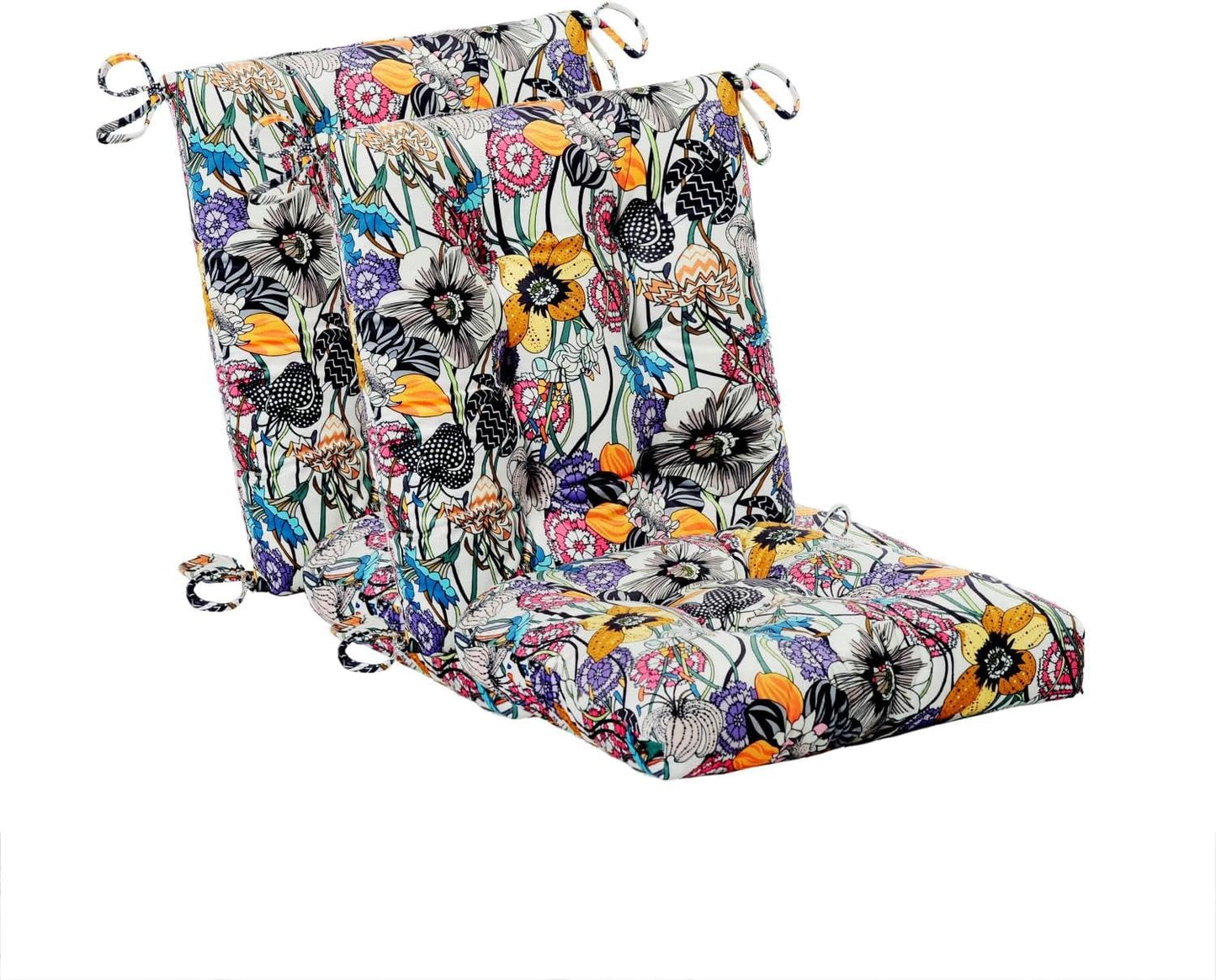 Outdoor Patio Cushion, Rocking Chair Cushion, Tufted Pads, Set of Upper and Lower with Ties Pack of 2 (2 Sets) - Back 20"×17", Seat 17"×17" (Blue Houndstooth)
