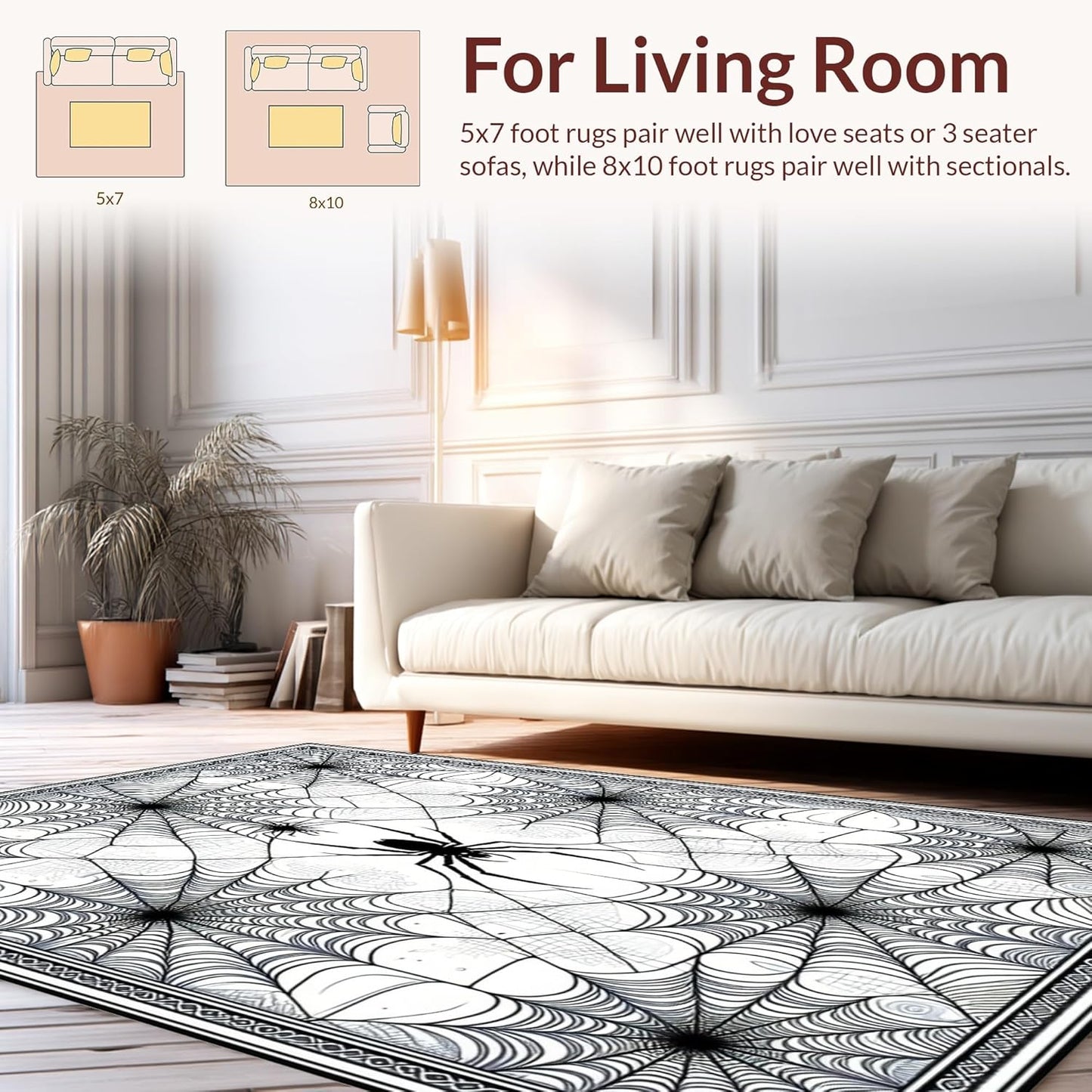 Ultra Soft Area Rug 6x9, Non Slip, Stain Resistant, Washable Area Rugs for Living Room, Bedroom, Creepy Vintage Halloween Theme (Black, 6x9)