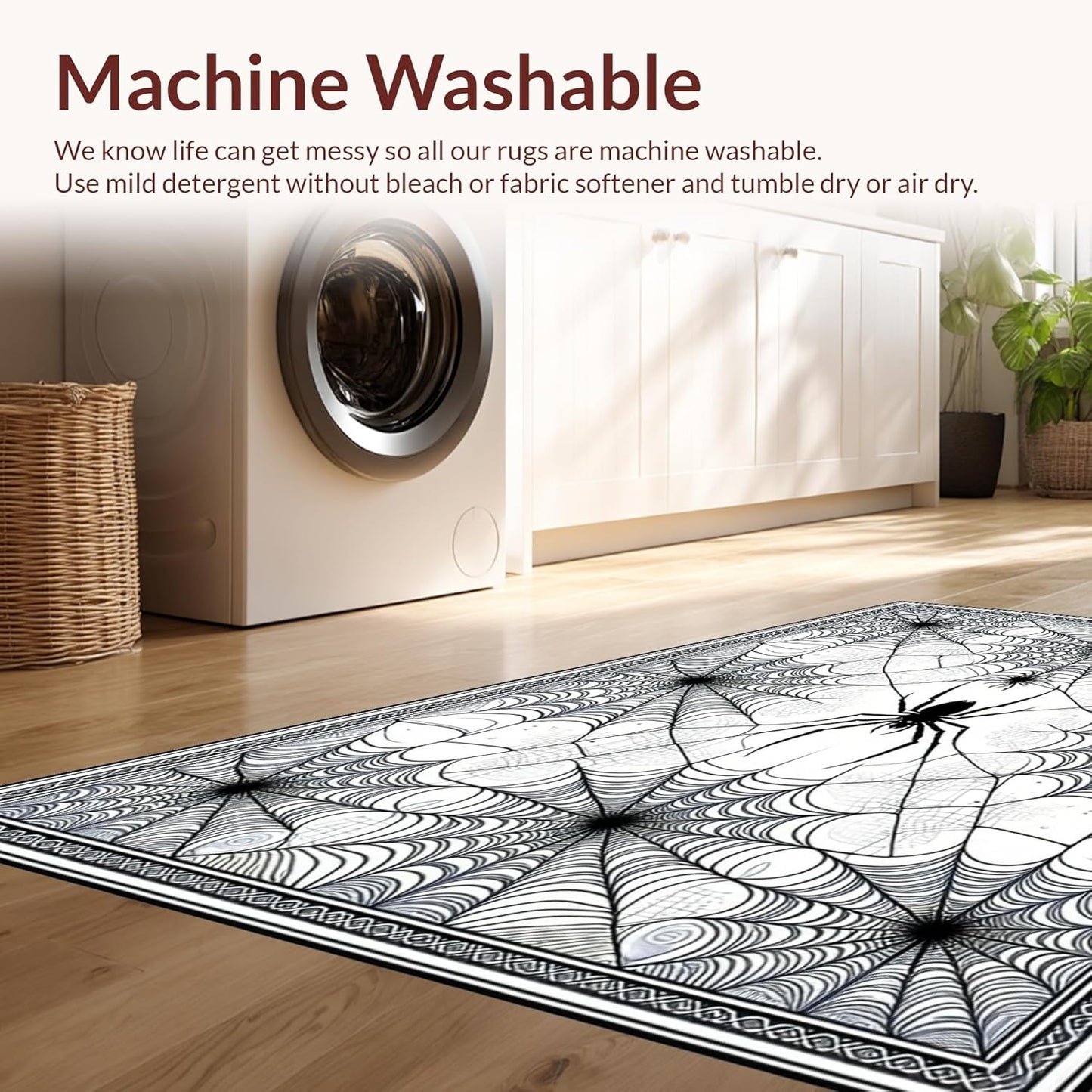 Ultra Soft Area Rug 6x9, Non Slip, Stain Resistant, Washable Area Rugs for Living Room, Bedroom, Creepy Vintage Halloween Theme (Black, 6x9)