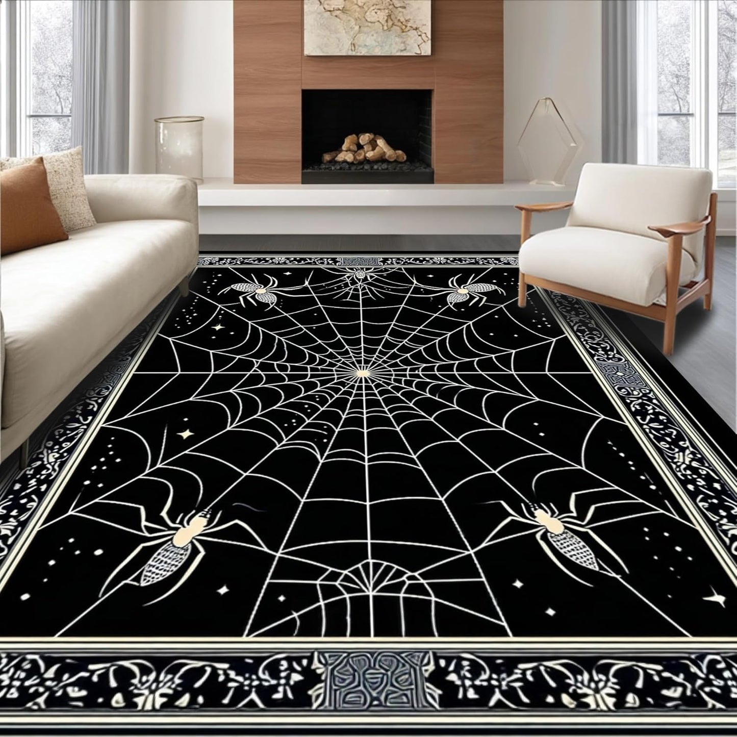 Ultra Soft Area Rug 6x9, Non Slip, Stain Resistant, Washable Area Rugs for Living Room, Bedroom, Creepy Vintage Halloween Theme (Black, 6x9)