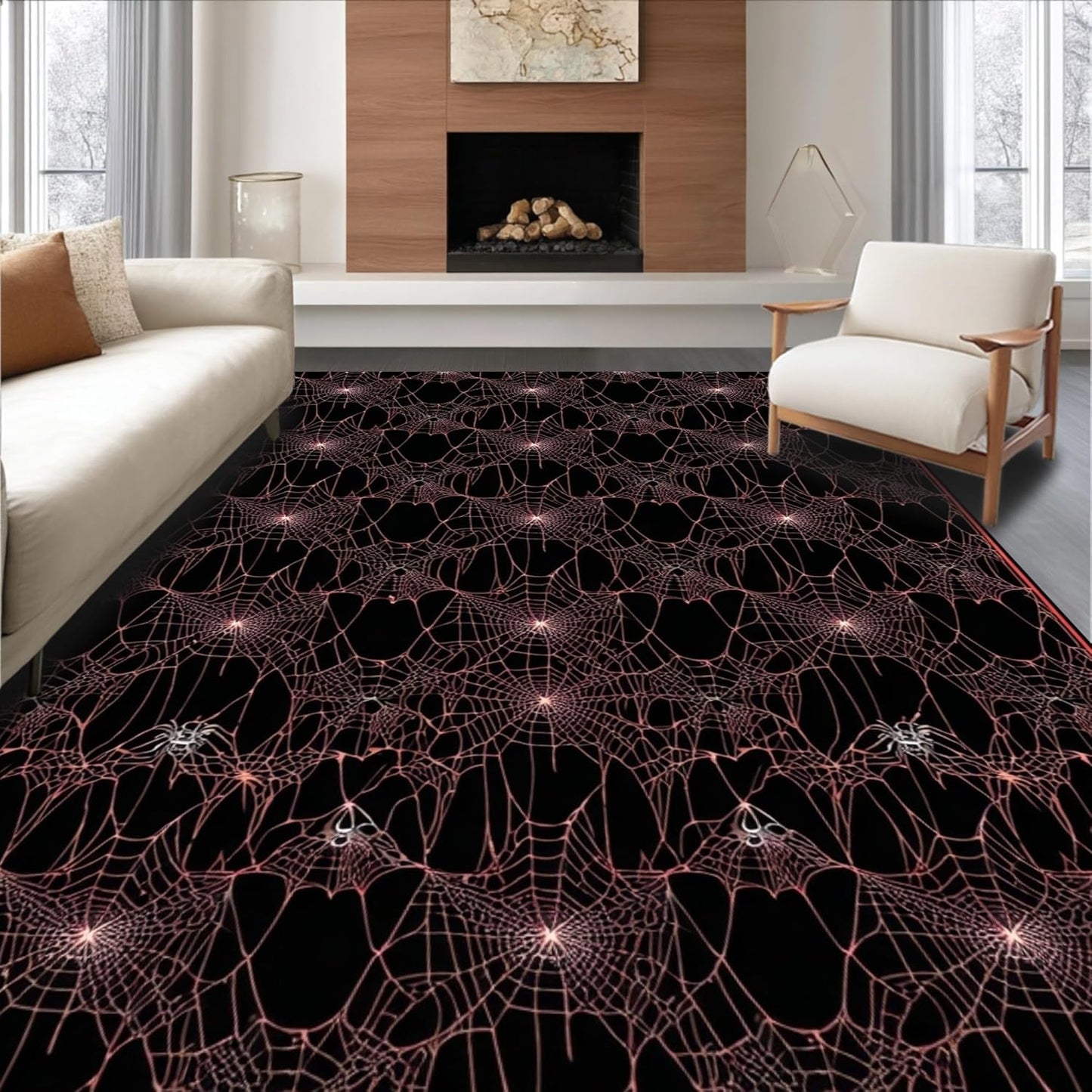 Ultra Soft Area Rug 6x9, Non Slip, Stain Resistant, Washable Area Rugs for Living Room, Bedroom, Creepy Vintage Halloween Theme (Black, 6x9)