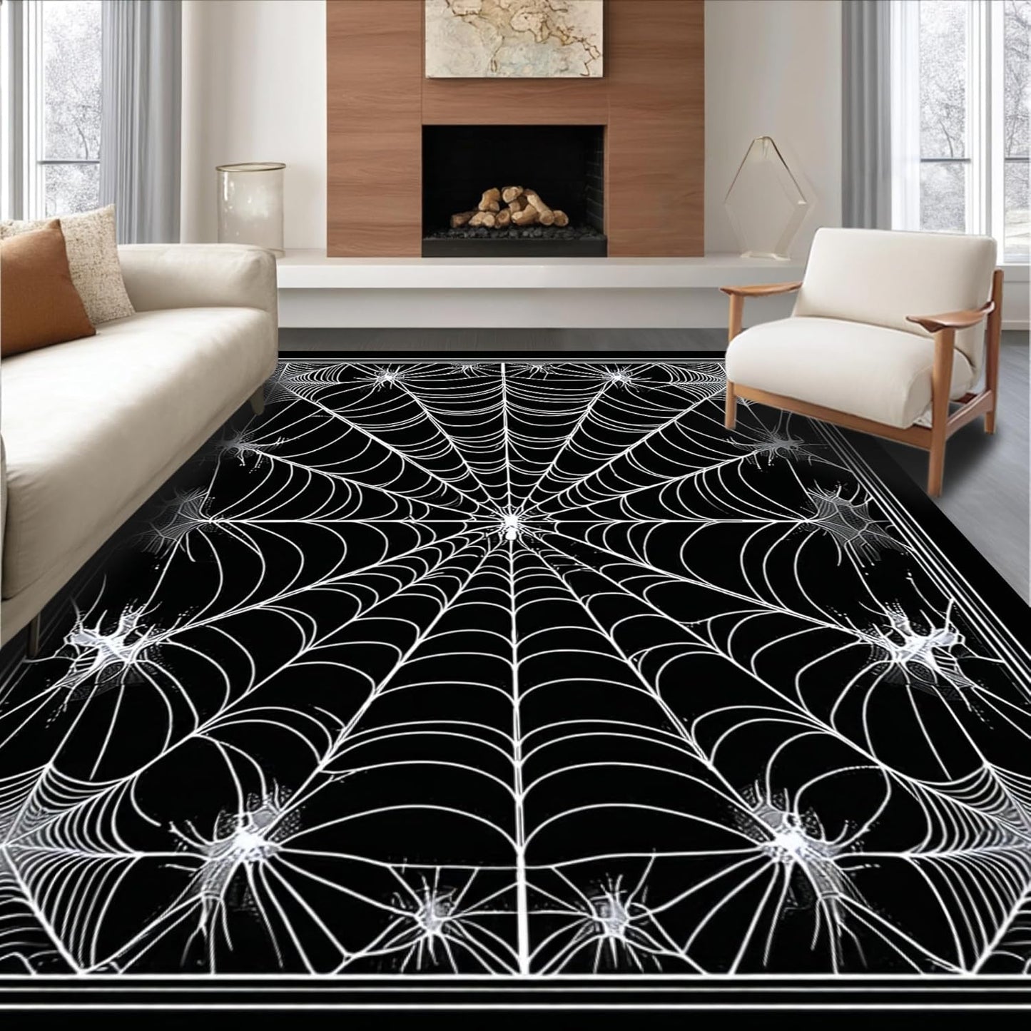 Ultra Soft Area Rug 6x9, Non Slip, Stain Resistant, Washable Area Rugs for Living Room, Bedroom, Creepy Vintage Halloween Theme (Black, 6x9)