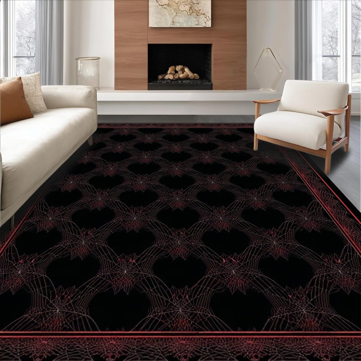 Ultra Soft Area Rug 6x9, Non Slip, Stain Resistant, Washable Area Rugs for Living Room, Bedroom, Creepy Vintage Halloween Theme (Black, 6x9)