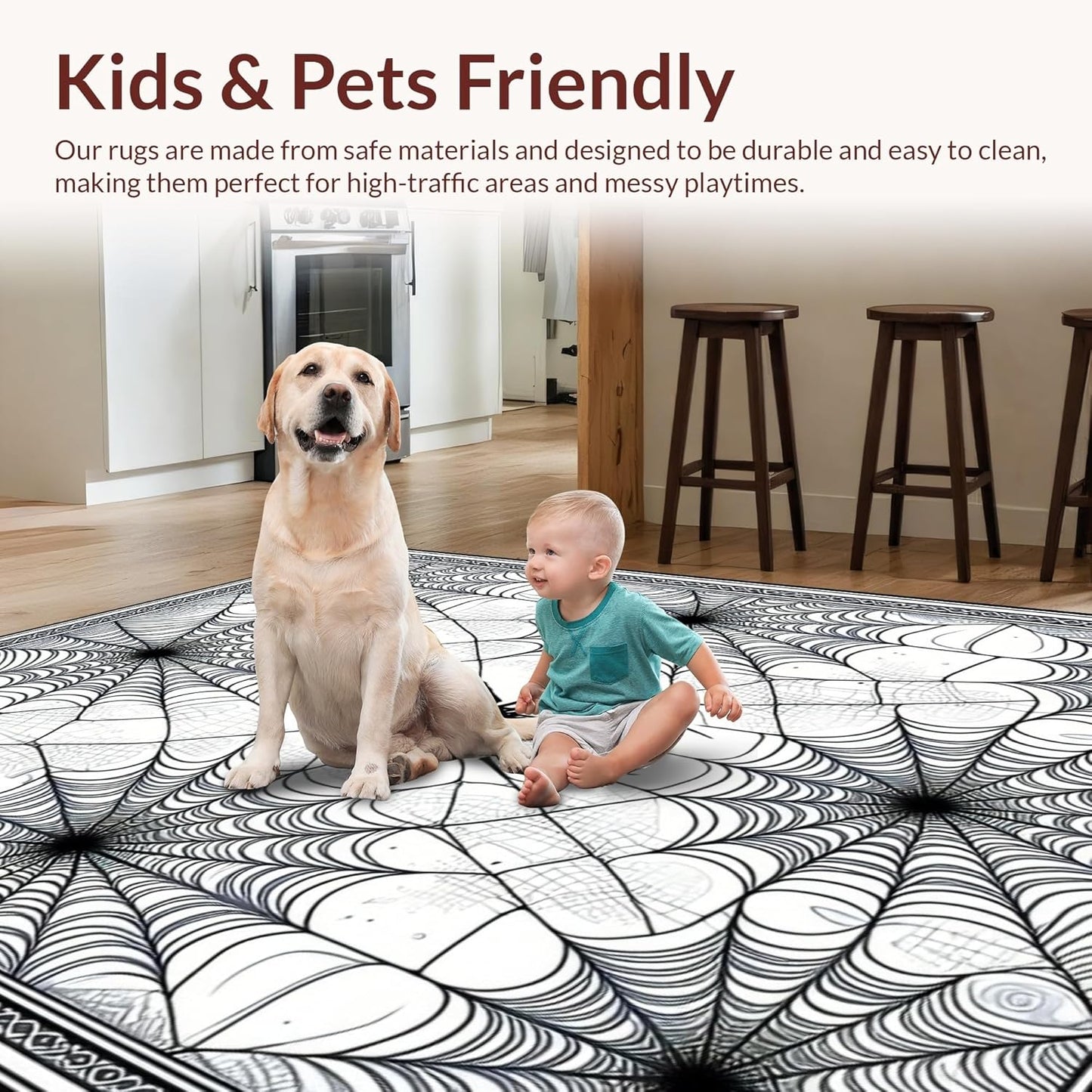 Ultra Soft Area Rug 6x9, Non Slip, Stain Resistant, Washable Area Rugs for Living Room, Bedroom, Creepy Vintage Halloween Theme (Black, 6x9)