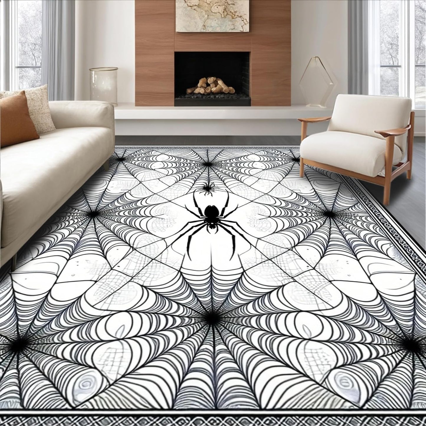 Ultra Soft Area Rug 6x9, Non Slip, Stain Resistant, Washable Area Rugs for Living Room, Bedroom, Creepy Vintage Halloween Theme (Black, 6x9)